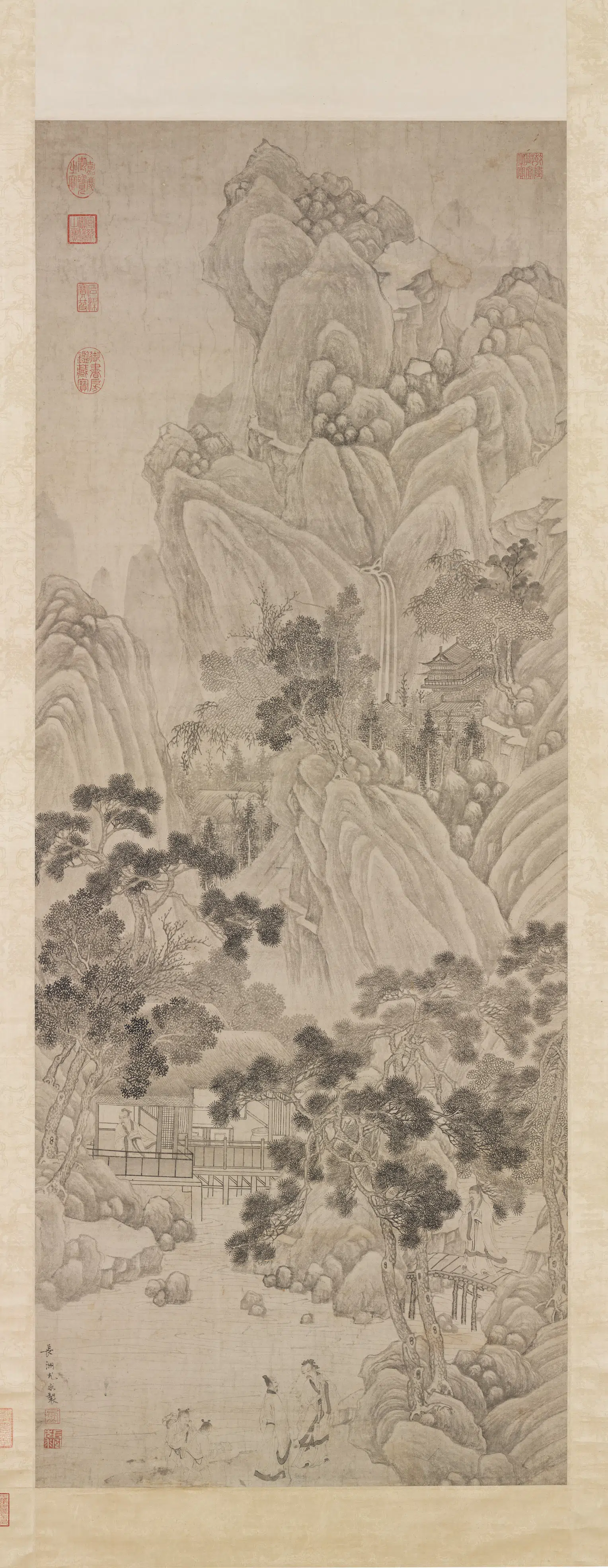 明朝【尤求】《山水人物图轴》