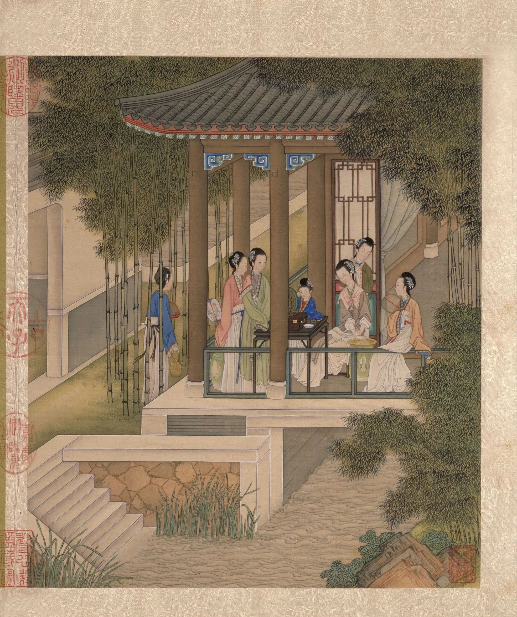 清代【陈枚】《月曼清游图册十二开-(碧池采莲)》 第2张 清代【陈枚】《月曼清游图册十二开-(碧池采莲)》 第2张