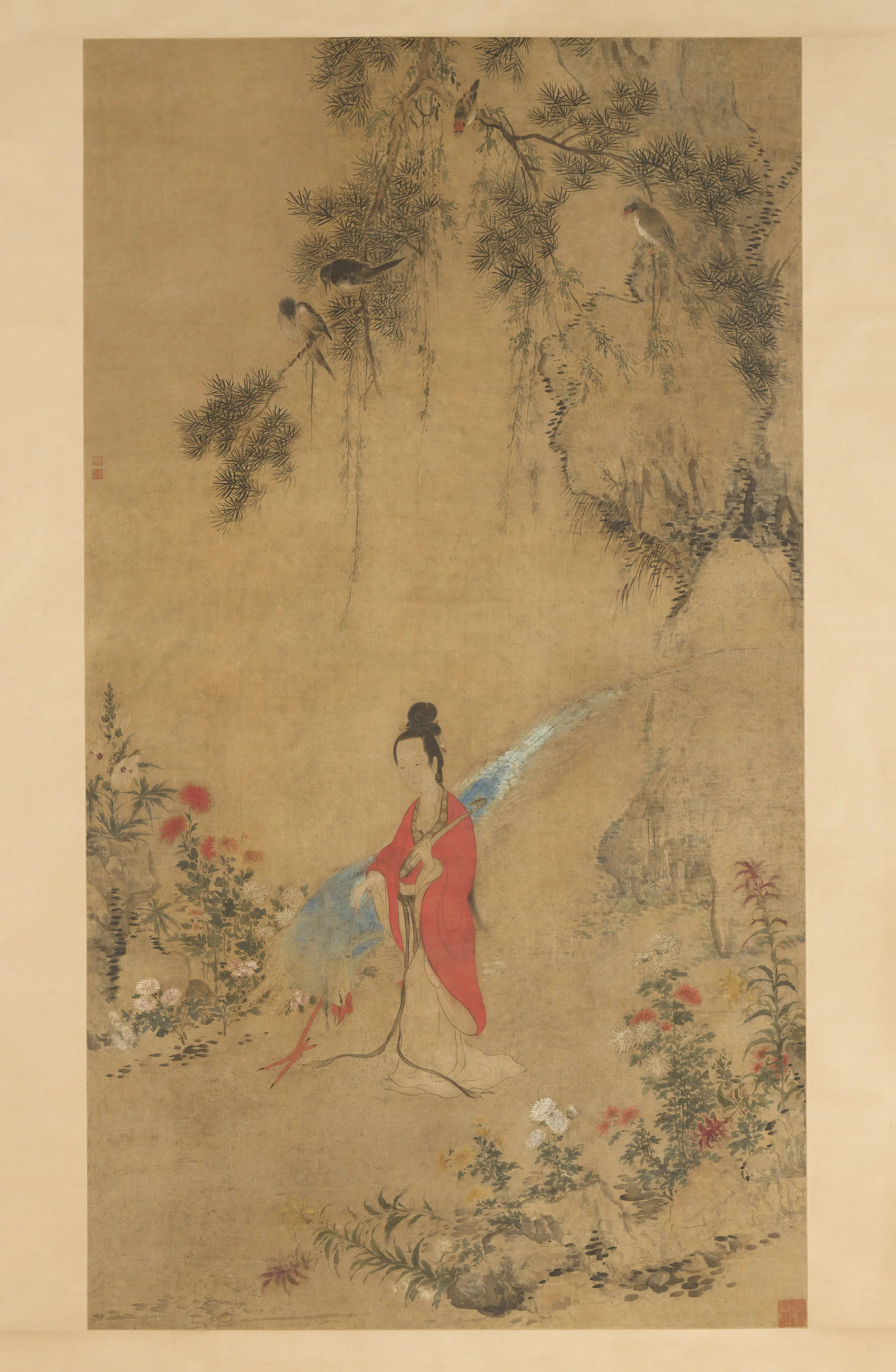 清代【华喦（华岩)】《凤凰女仙图轴》