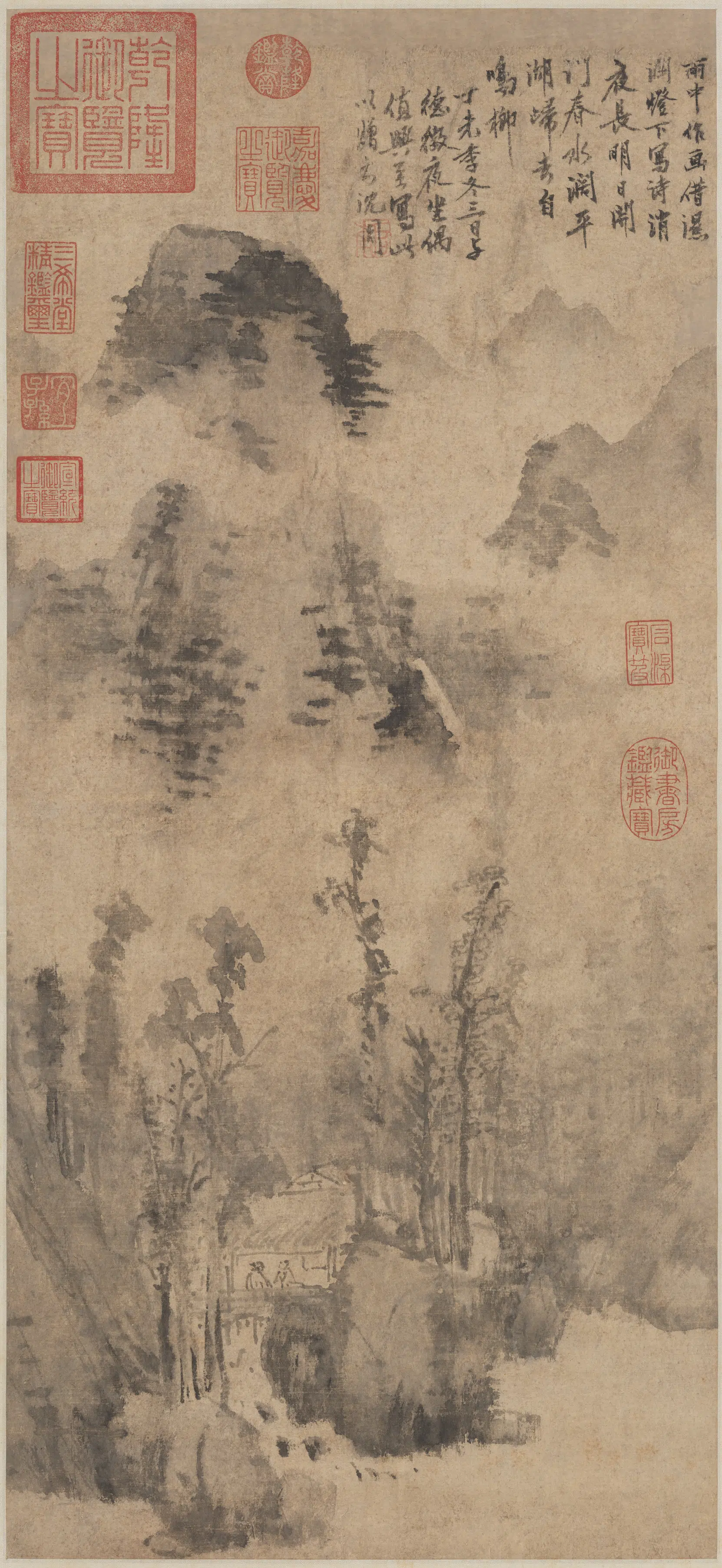 明朝【沈周】《雨意图轴》