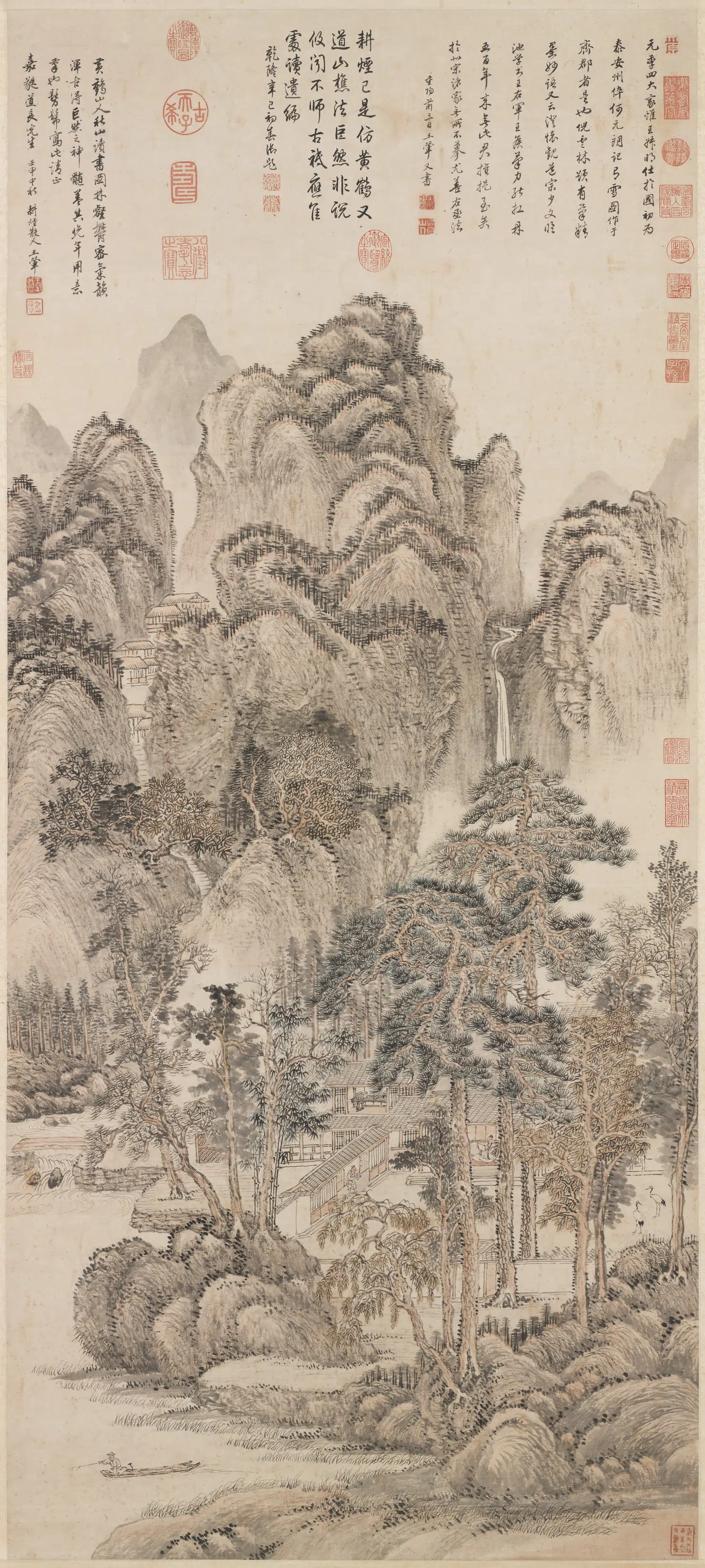清代【王翚】《仿王蒙秋山读书图轴》