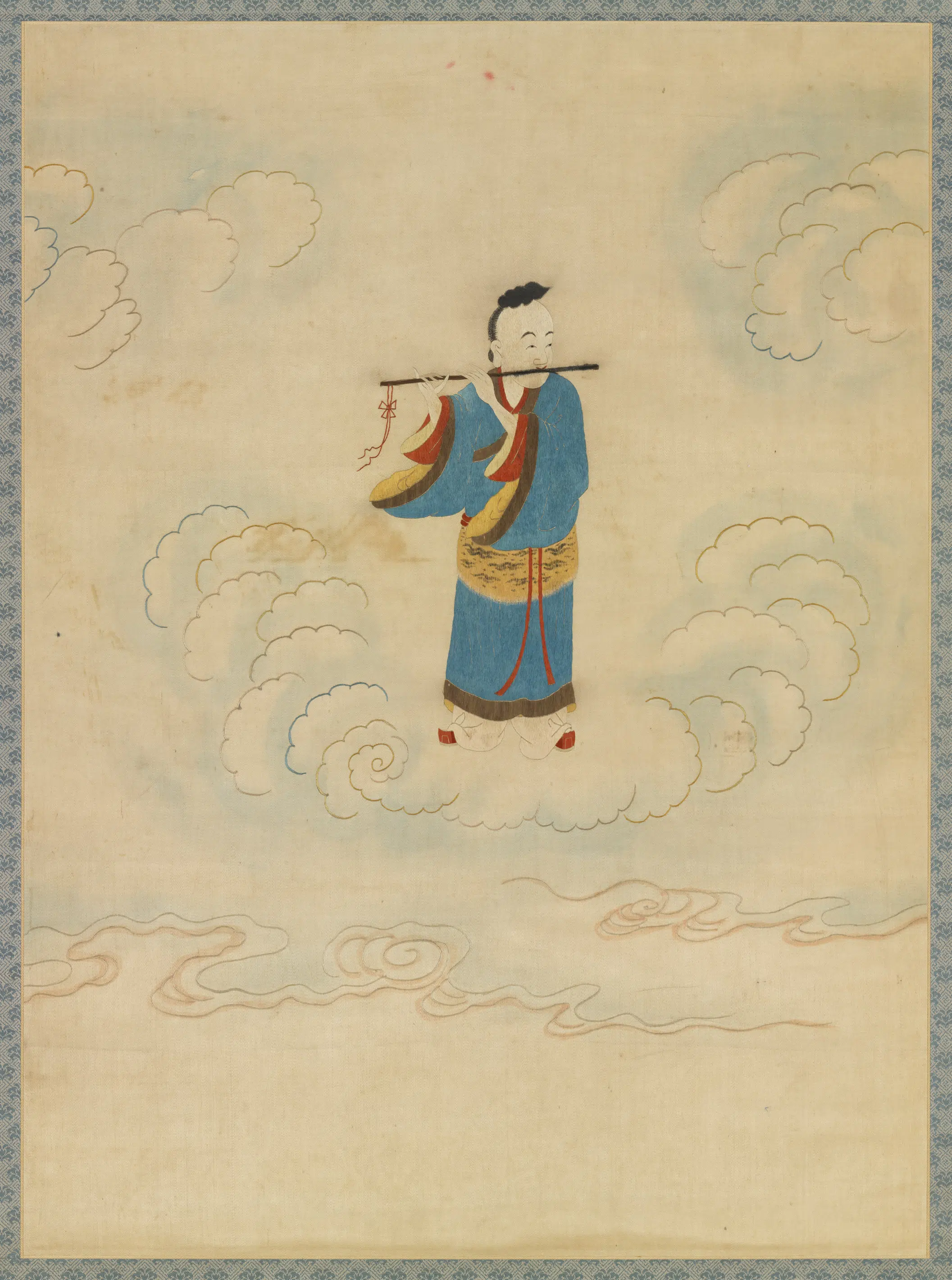 明朝《明顾绣八仙庆寿挂屏（七）韩湘子图轴》