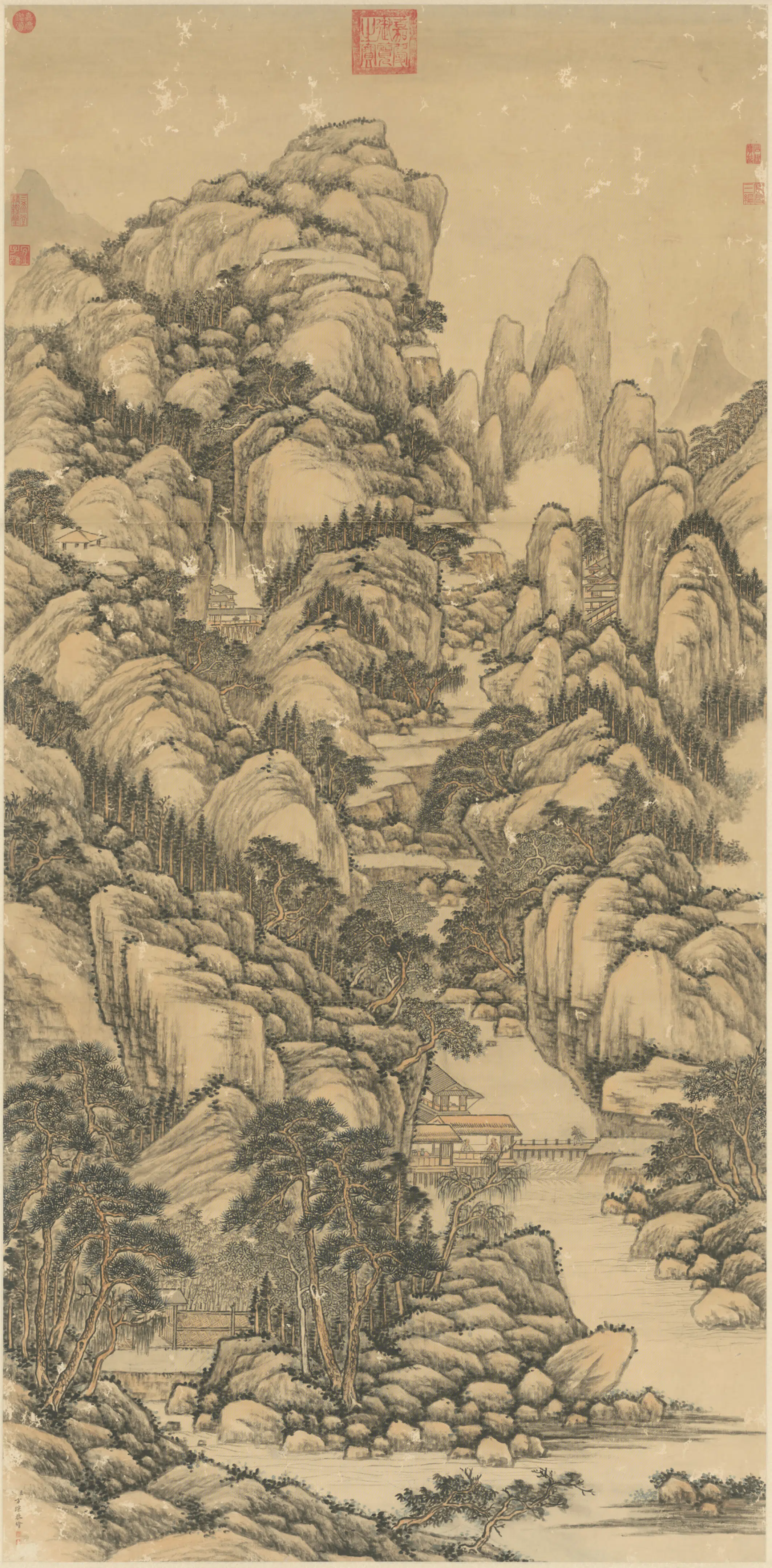 清代【方琮】《晴峦溪阁图轴》