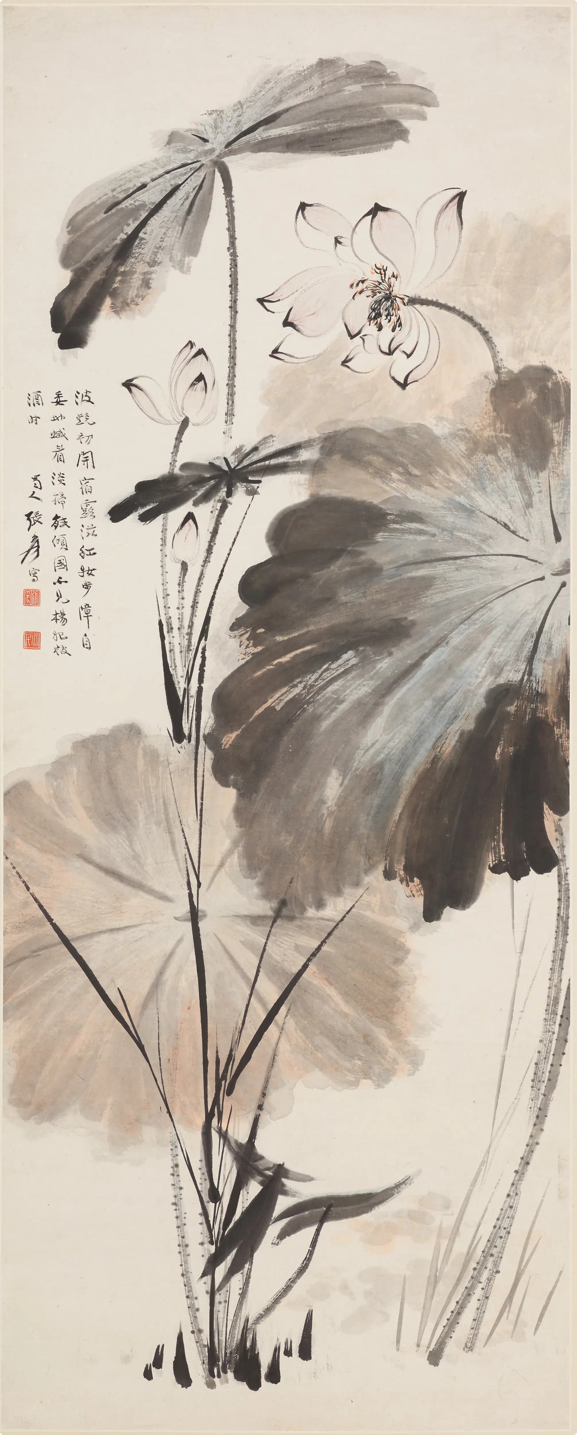 近现代【张大千】《荷花图轴-2》