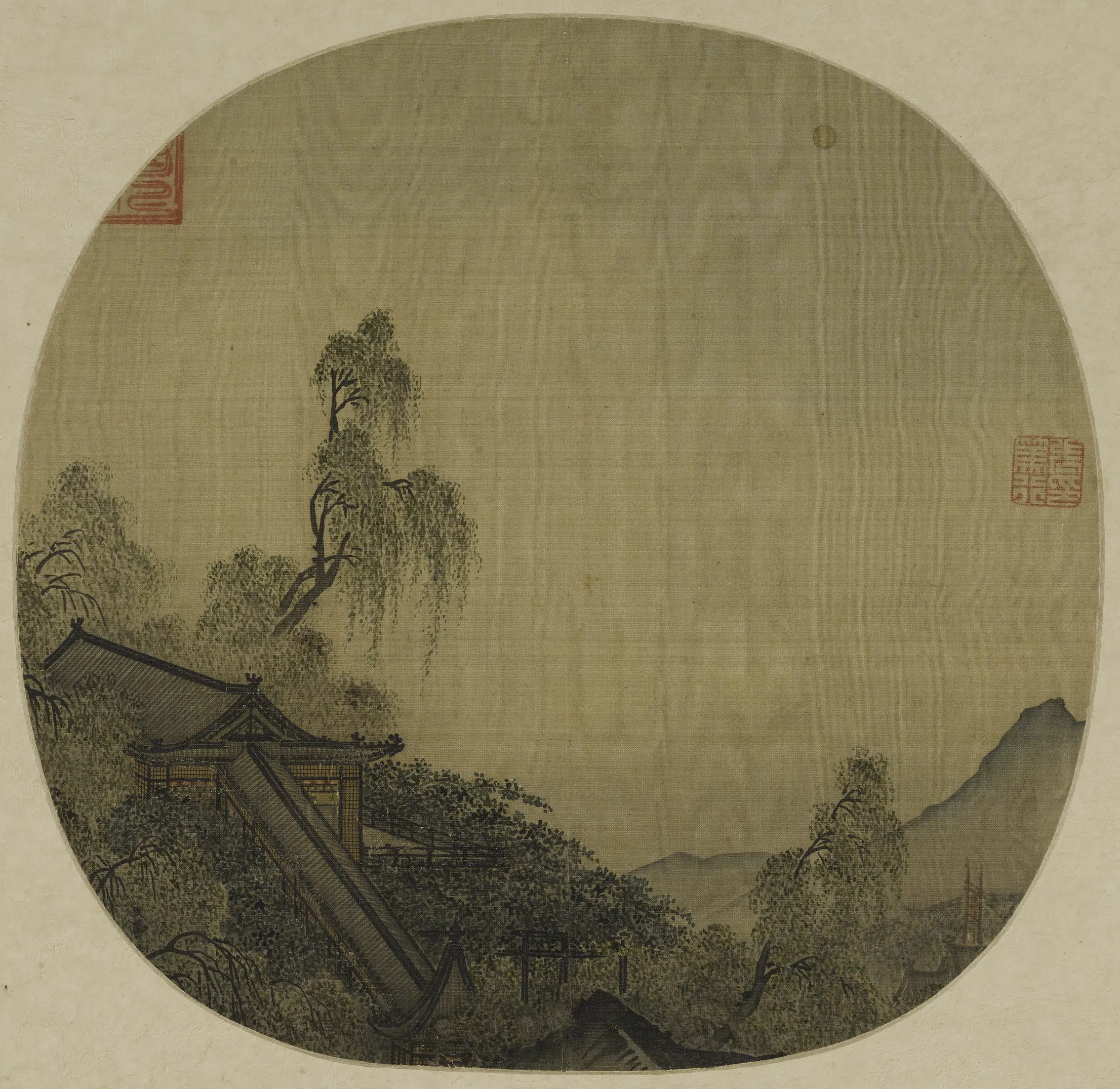 南宋【马麟】《楼台夜月图页》