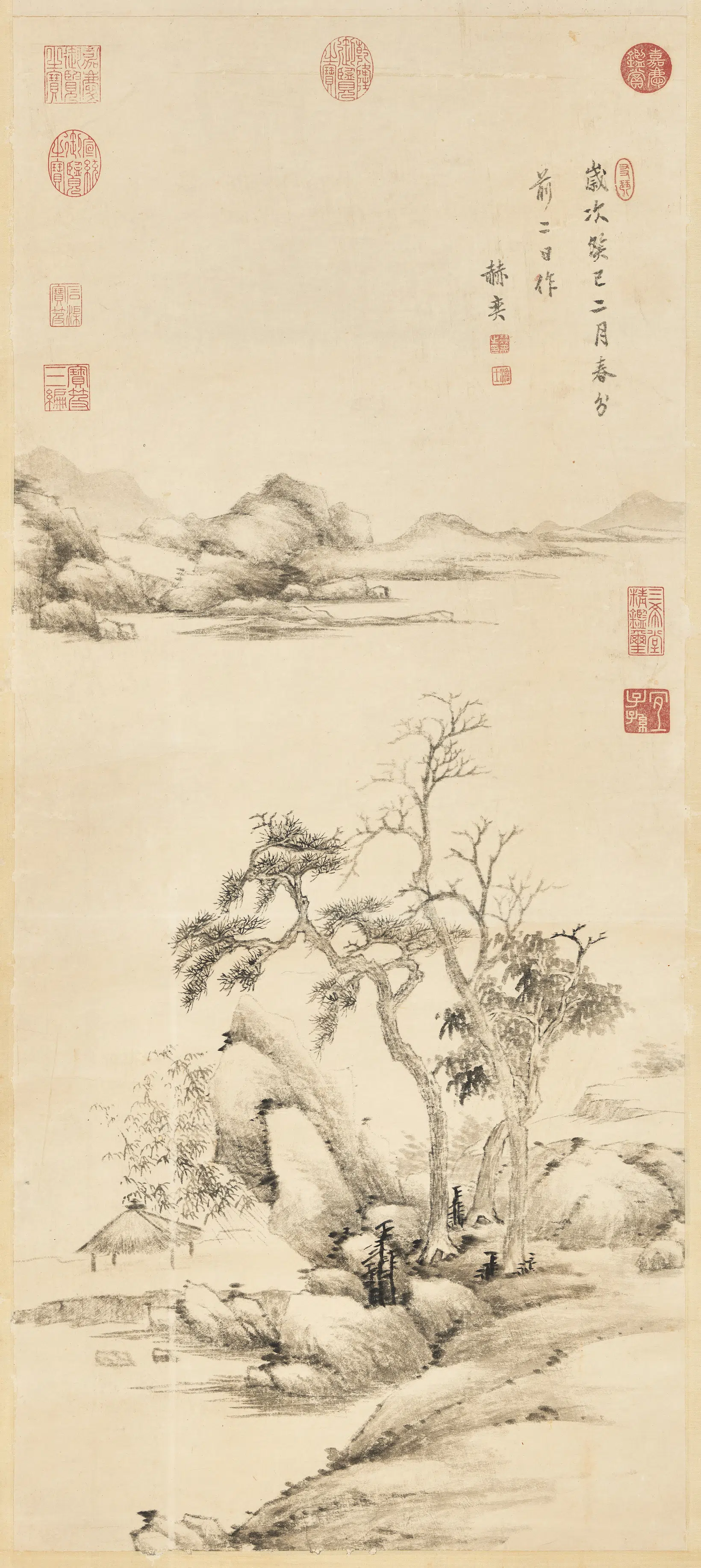 清代【赫奕】《林亭图轴》
