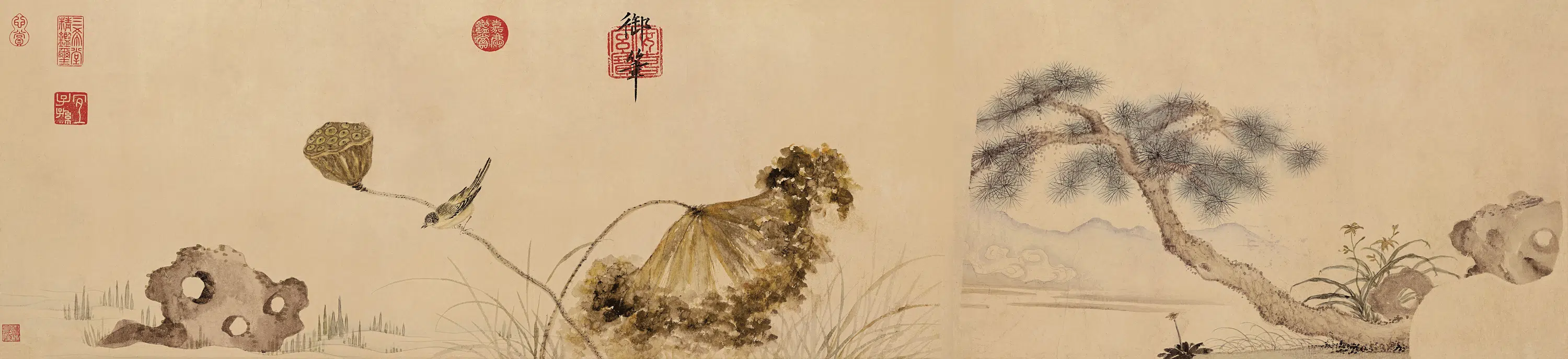 明朝【朱瞻基】《莲浦松荫图二段》