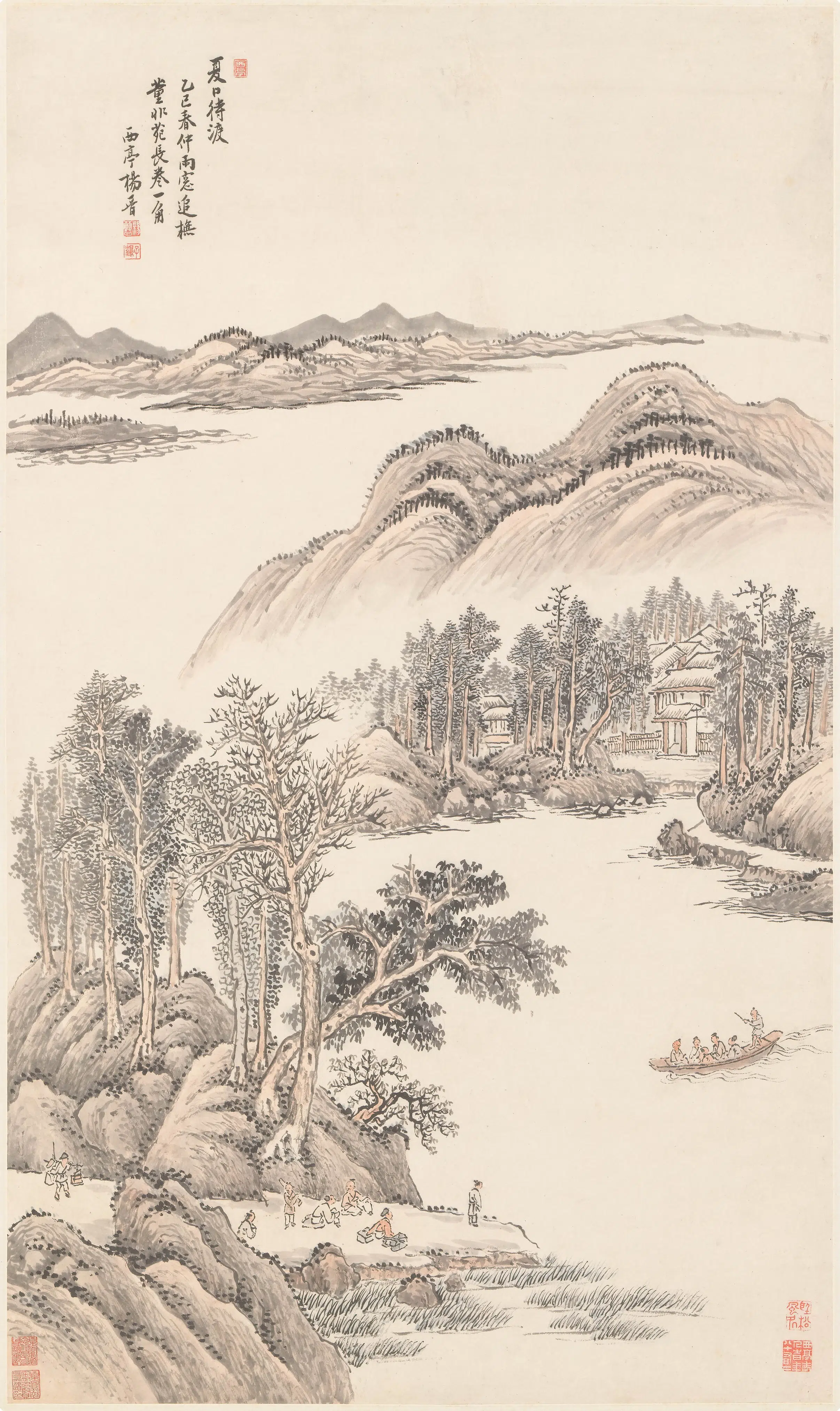 清代【杨晋】《摹董源夏江待渡图轴》 第1张 清代【杨晋】《摹董源夏江待渡图轴》 第1张