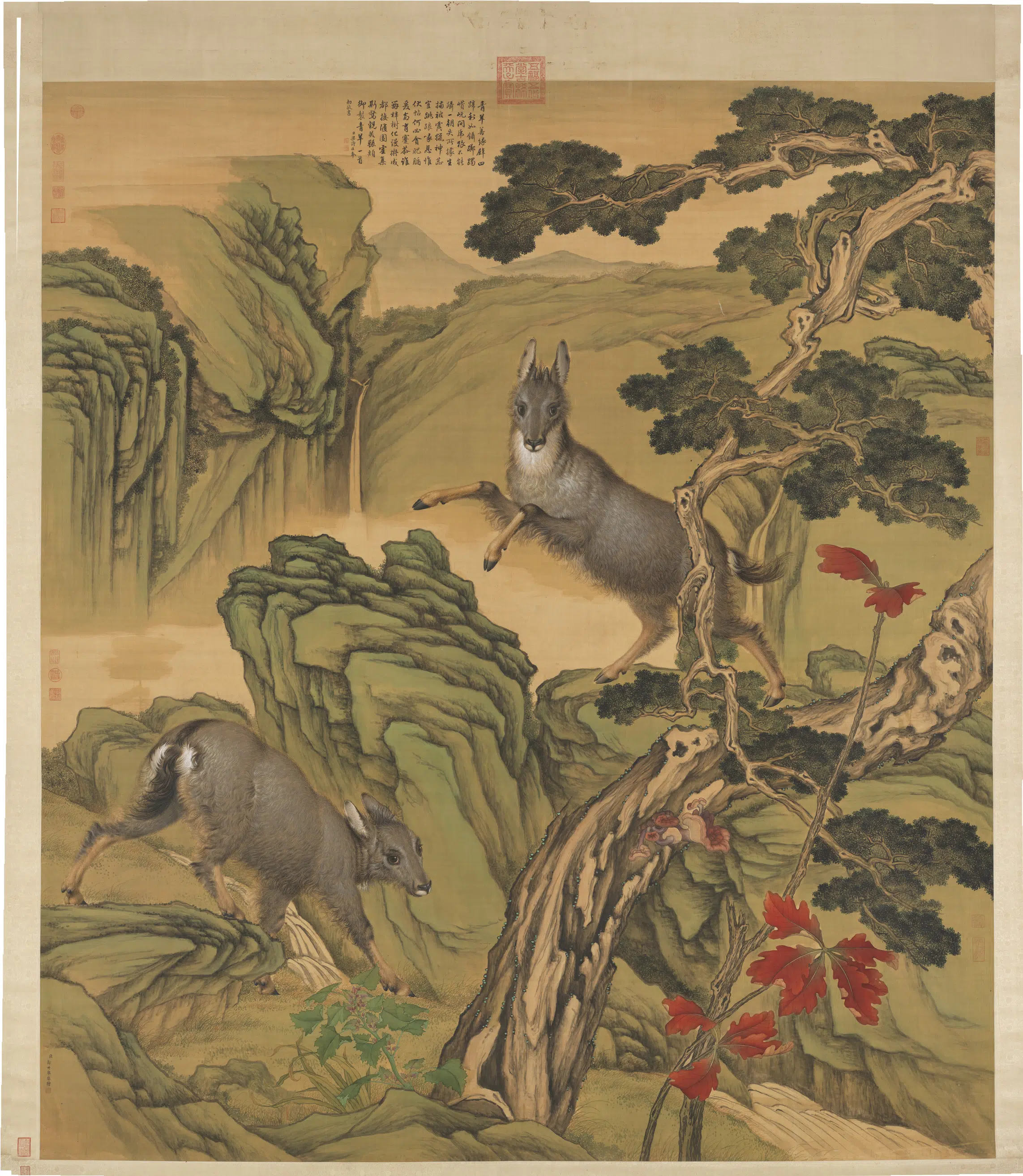 清代【郎世宁】《画青羊图轴》