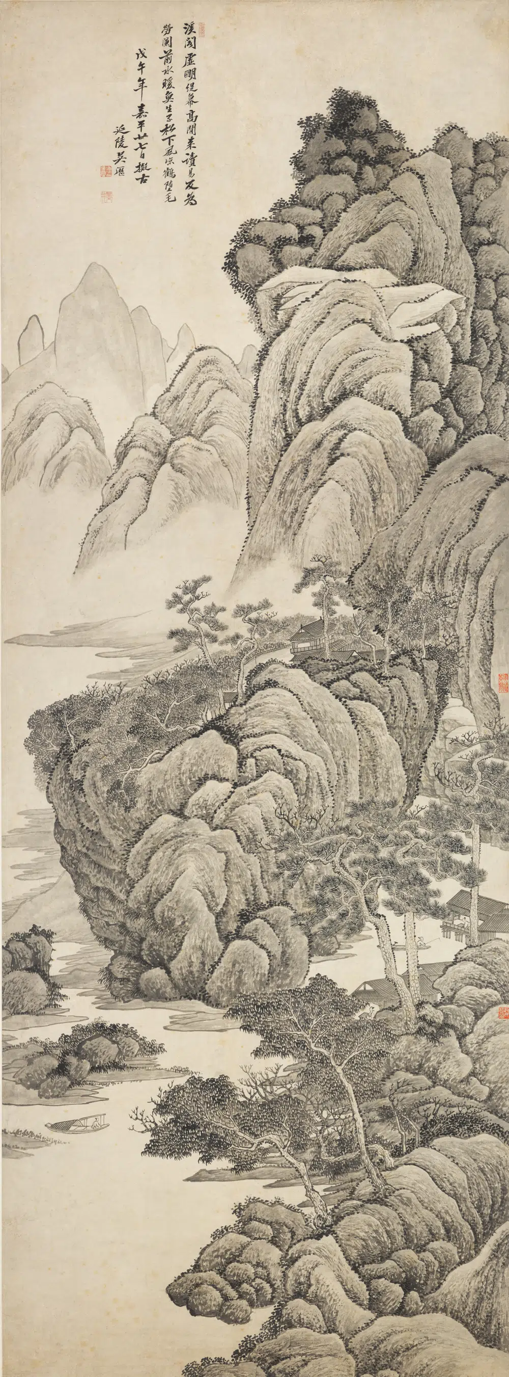 清代【吴历】《溪阁读易图轴》