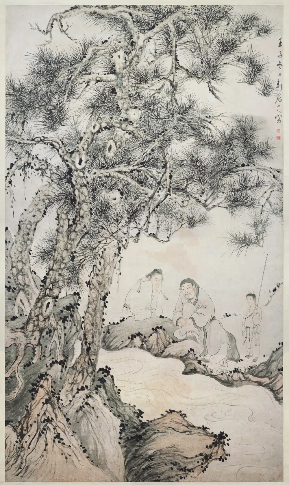 清代【华喦（华岩)】《松下观泉图轴》