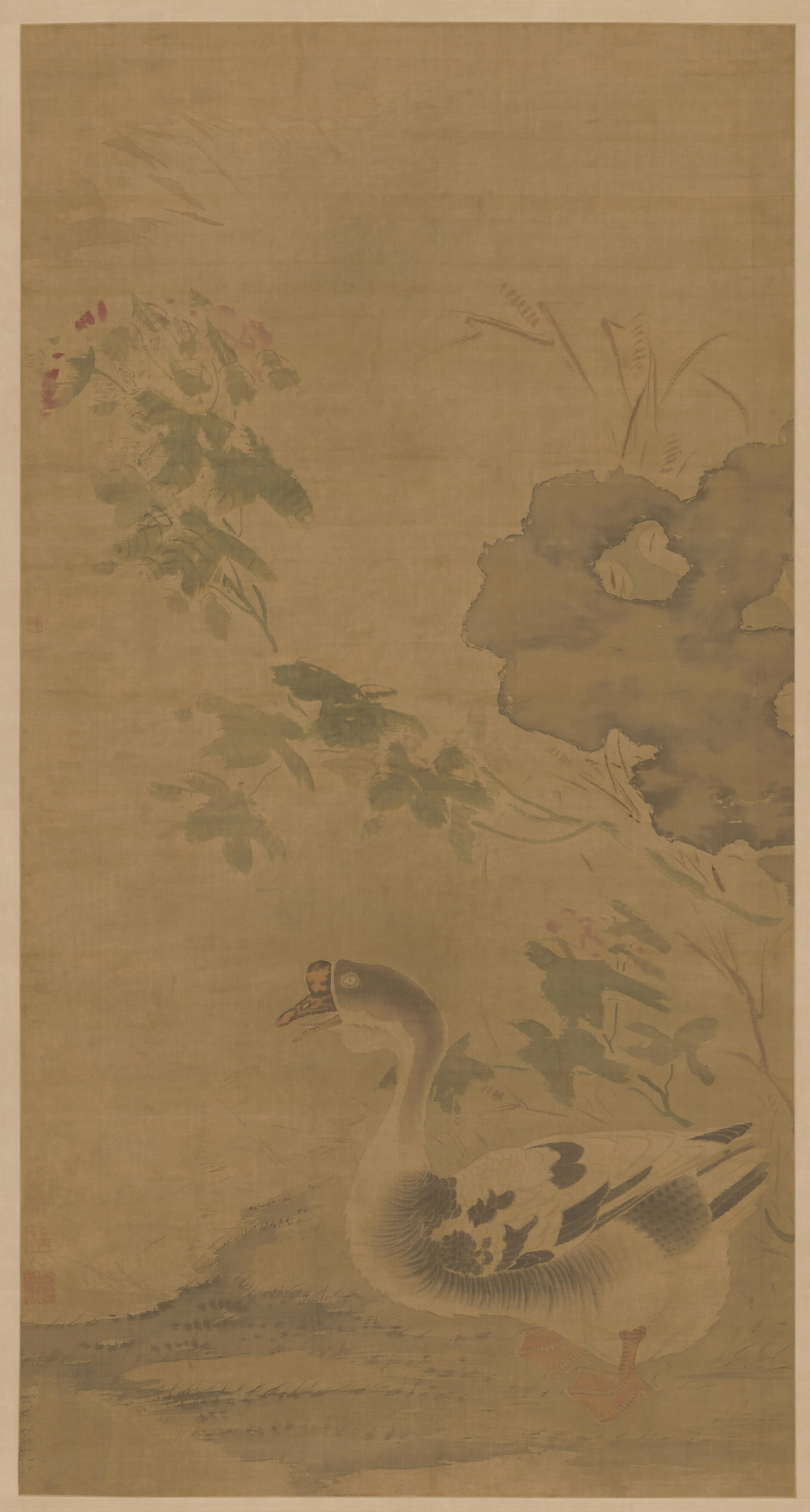 明朝【孙隆（龙）】《芙蓉鹅图轴》 第1张