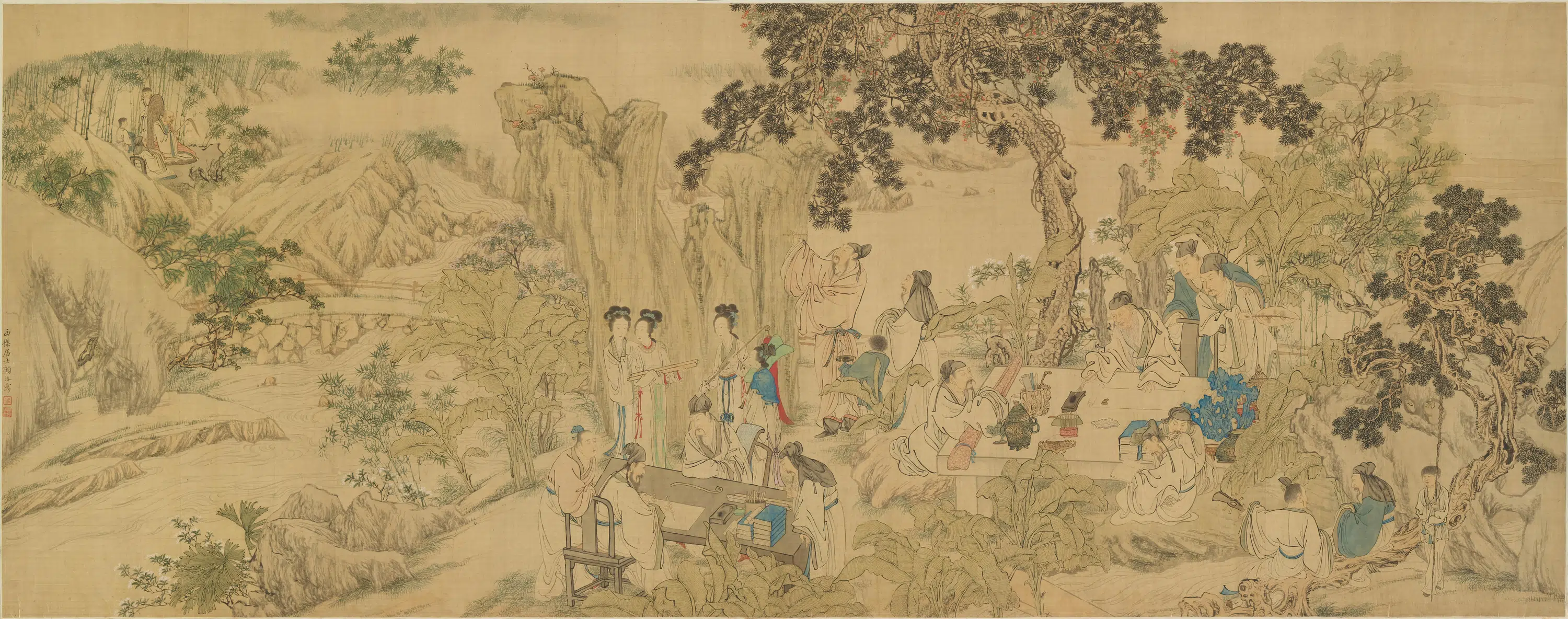 清代【顾洛】《西园雅集图横幅》