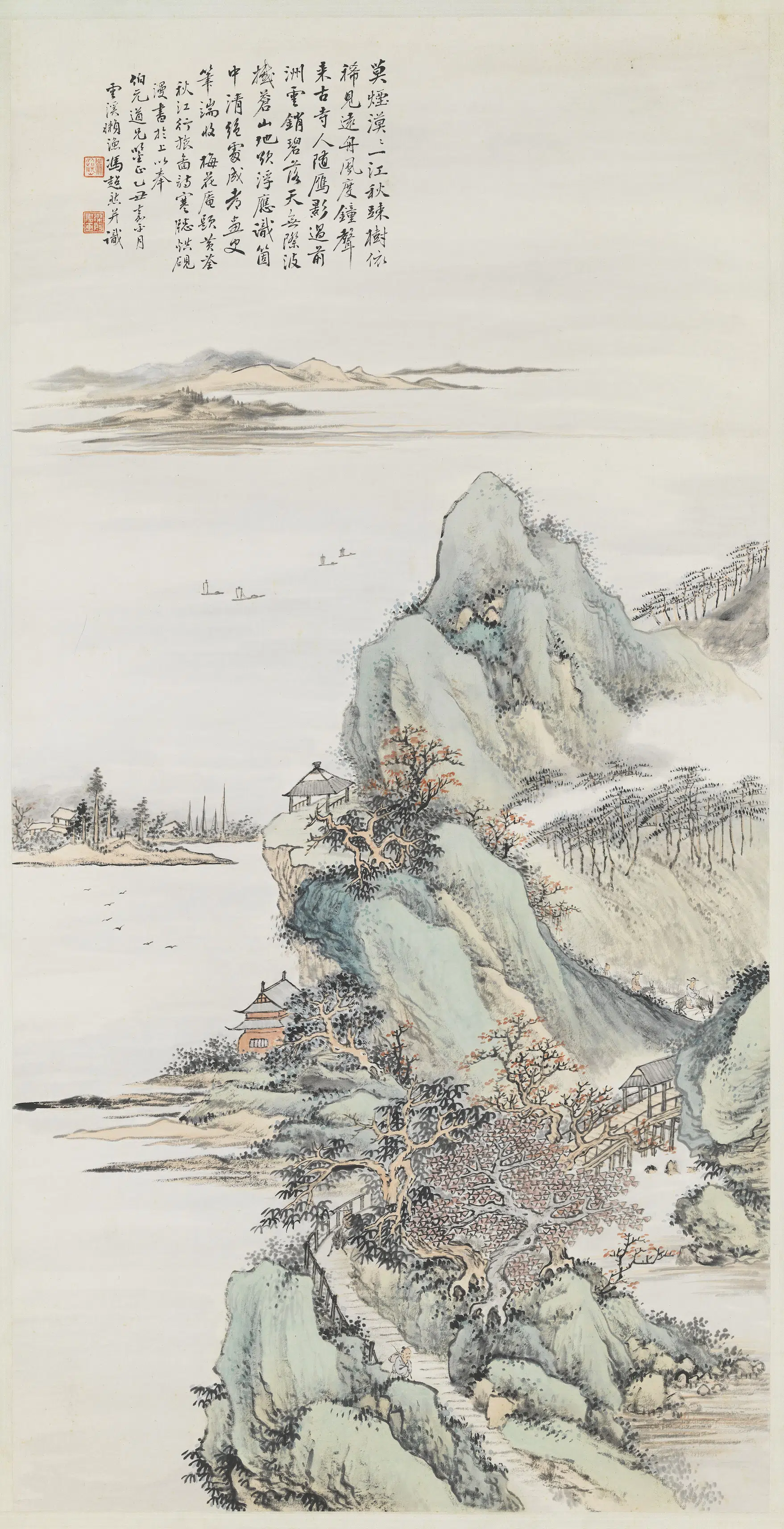 民国【冯超然（冯迥）】《秋江行旅单片》