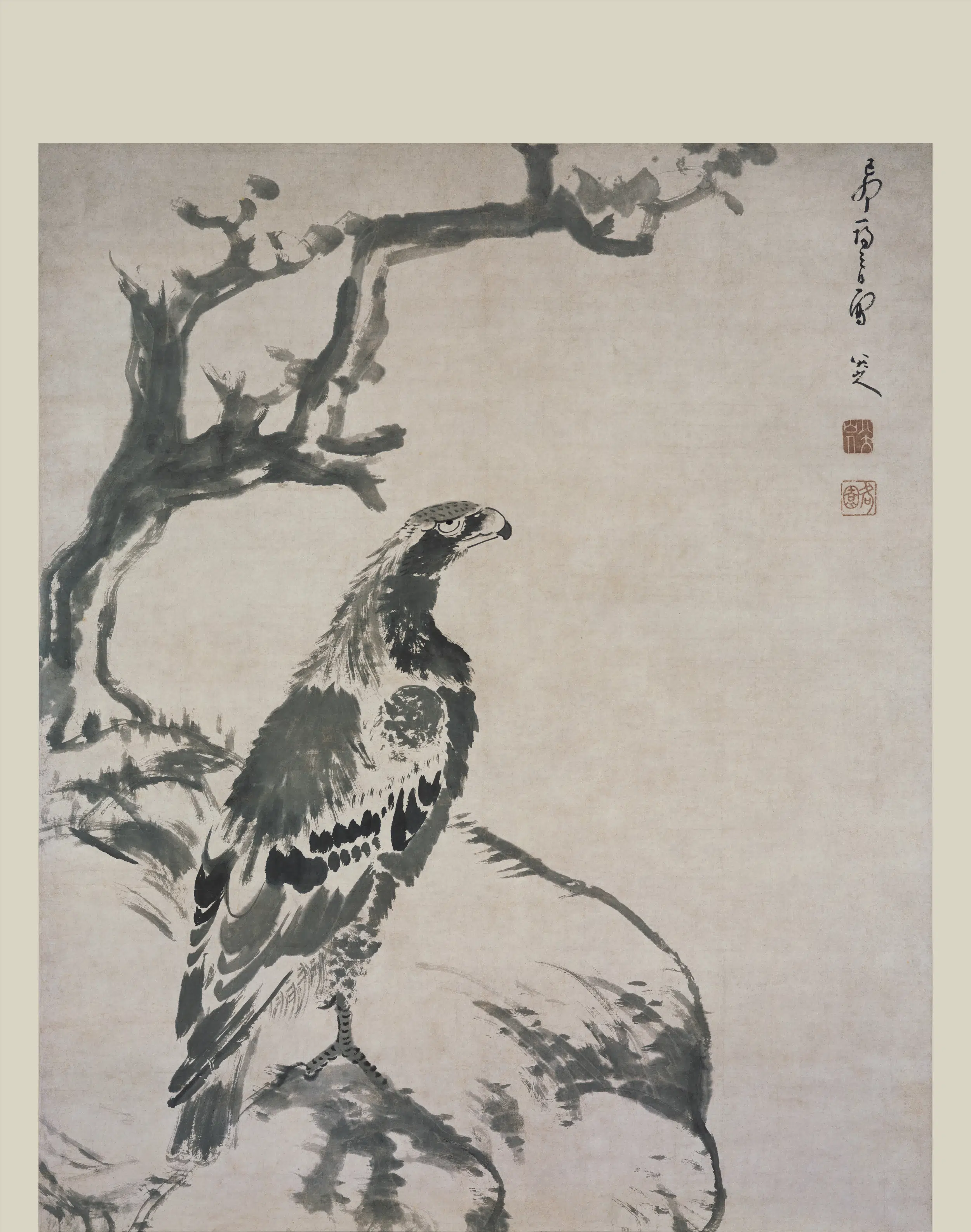 清代【朱耷】《双鹰图轴》