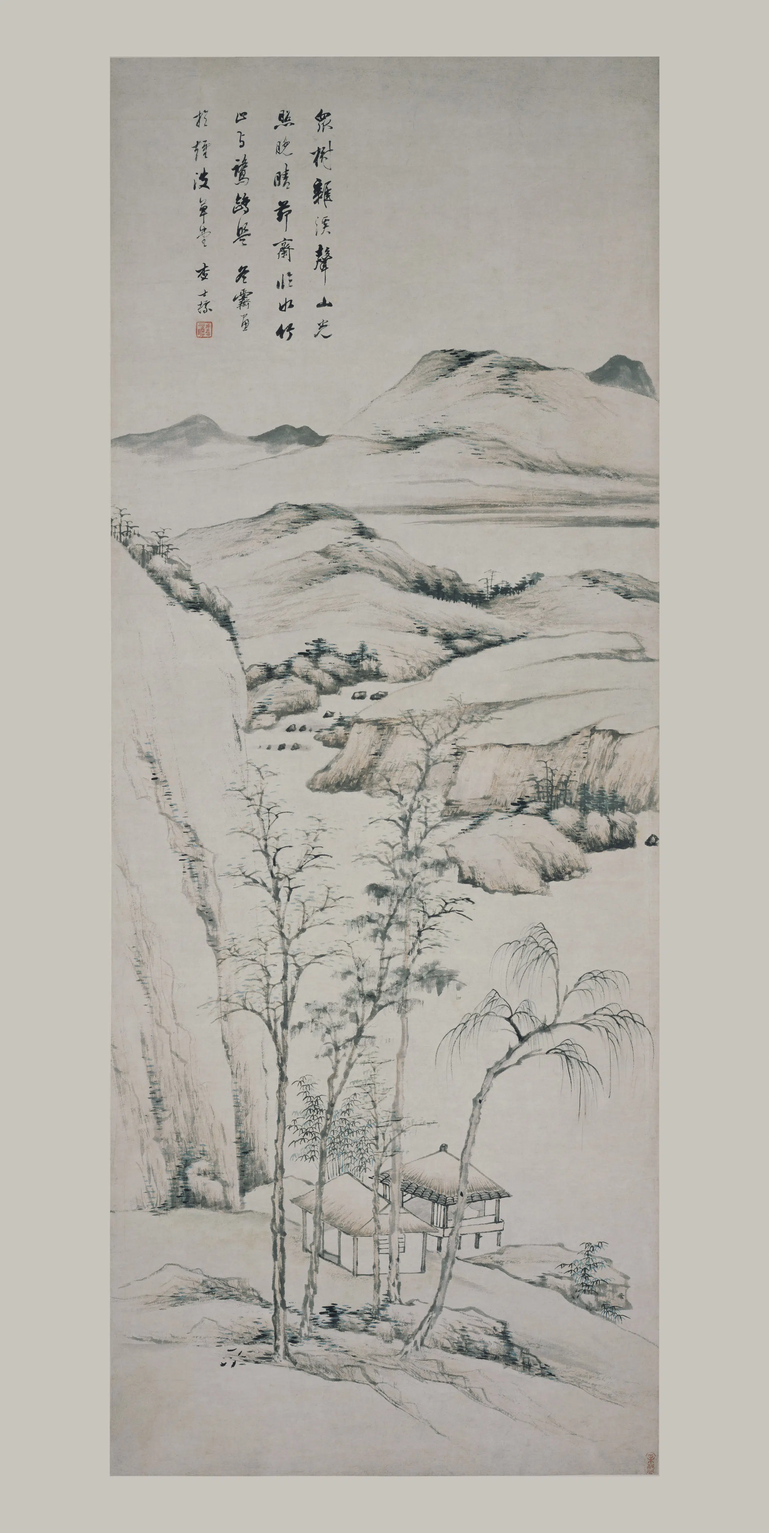 清代【查士标】《水竹茅斋图轴》