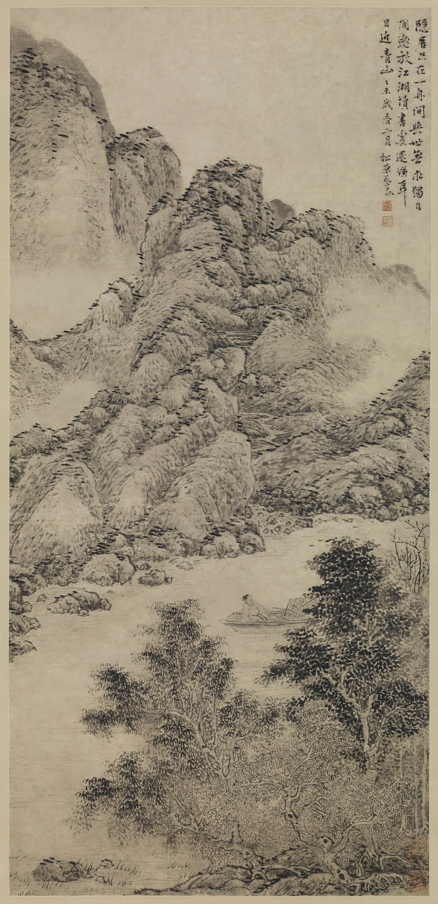 清代【蔡嘉】《墨笔山水轴》