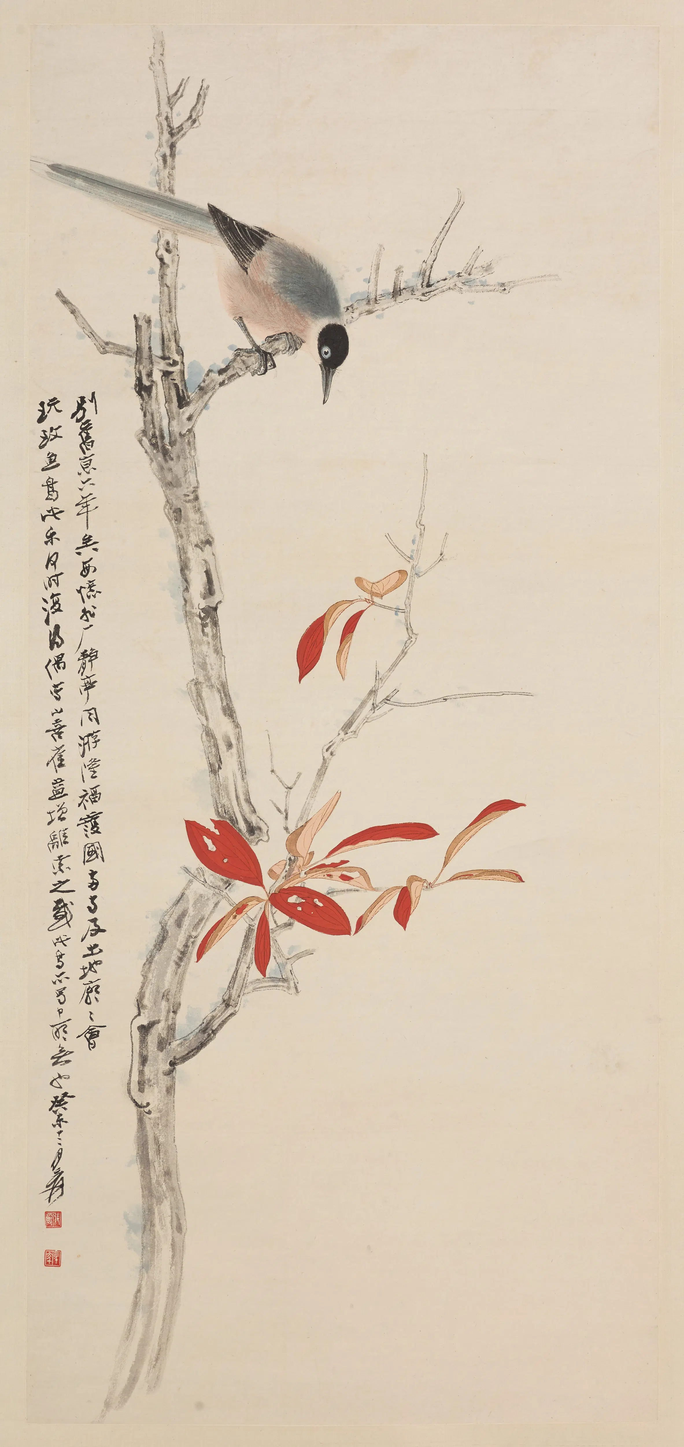 近现代【张大千】《山喜鹊图轴》