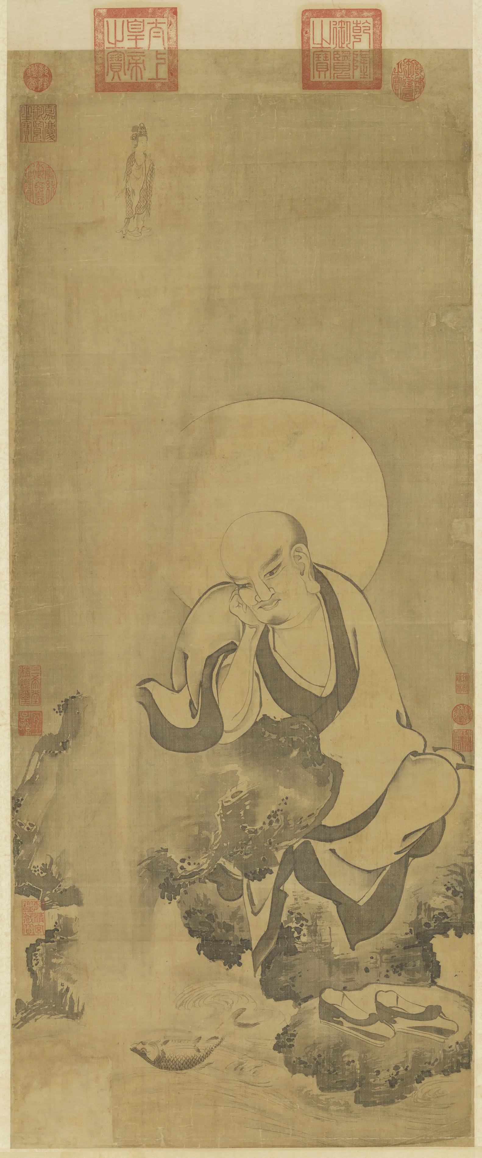 元代《元人画第十一祖查巴纳塔嘎尊者图轴》
