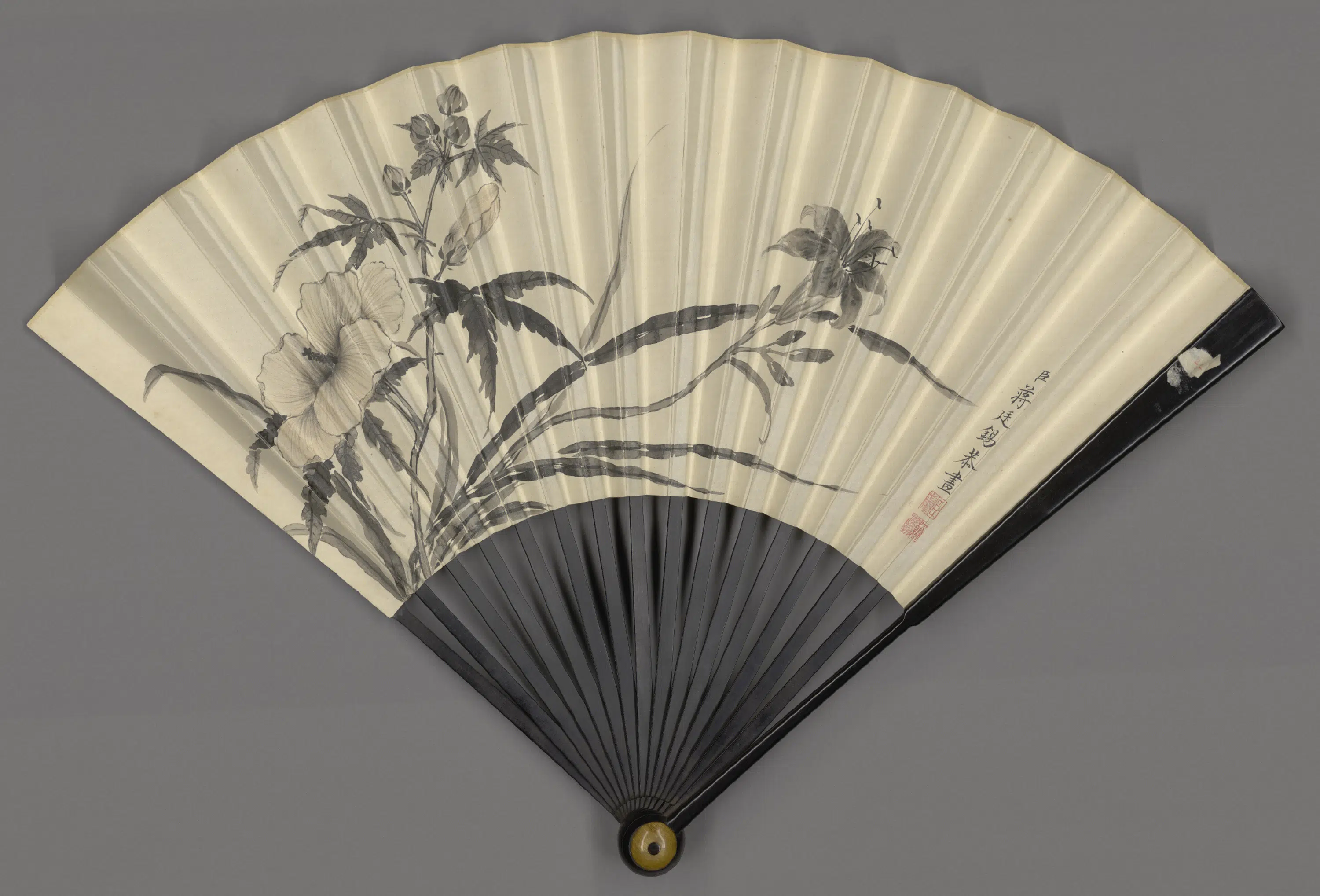 清代【蒋廷锡】《画秋葵玄烨临董书成扇》