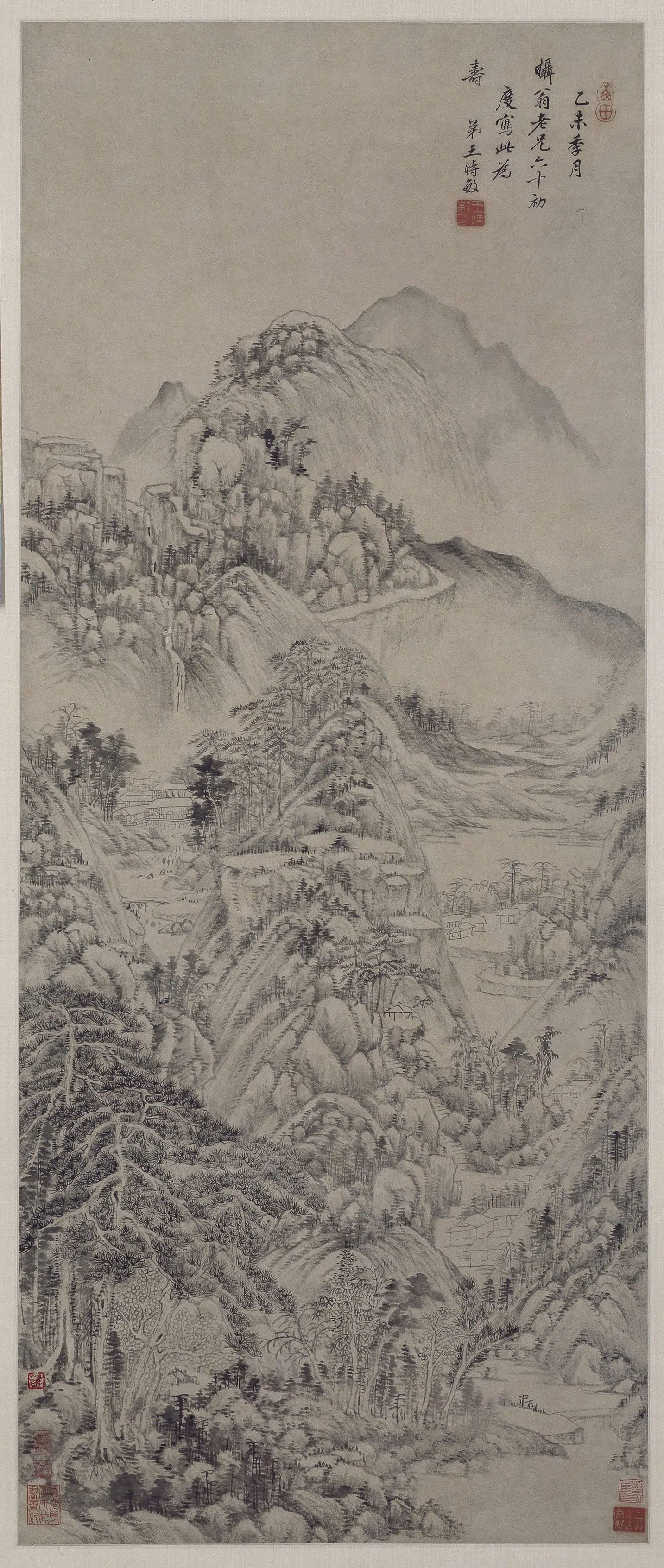 清顺治【王时敏】《山水图轴-(乙未季月)》 第1张
