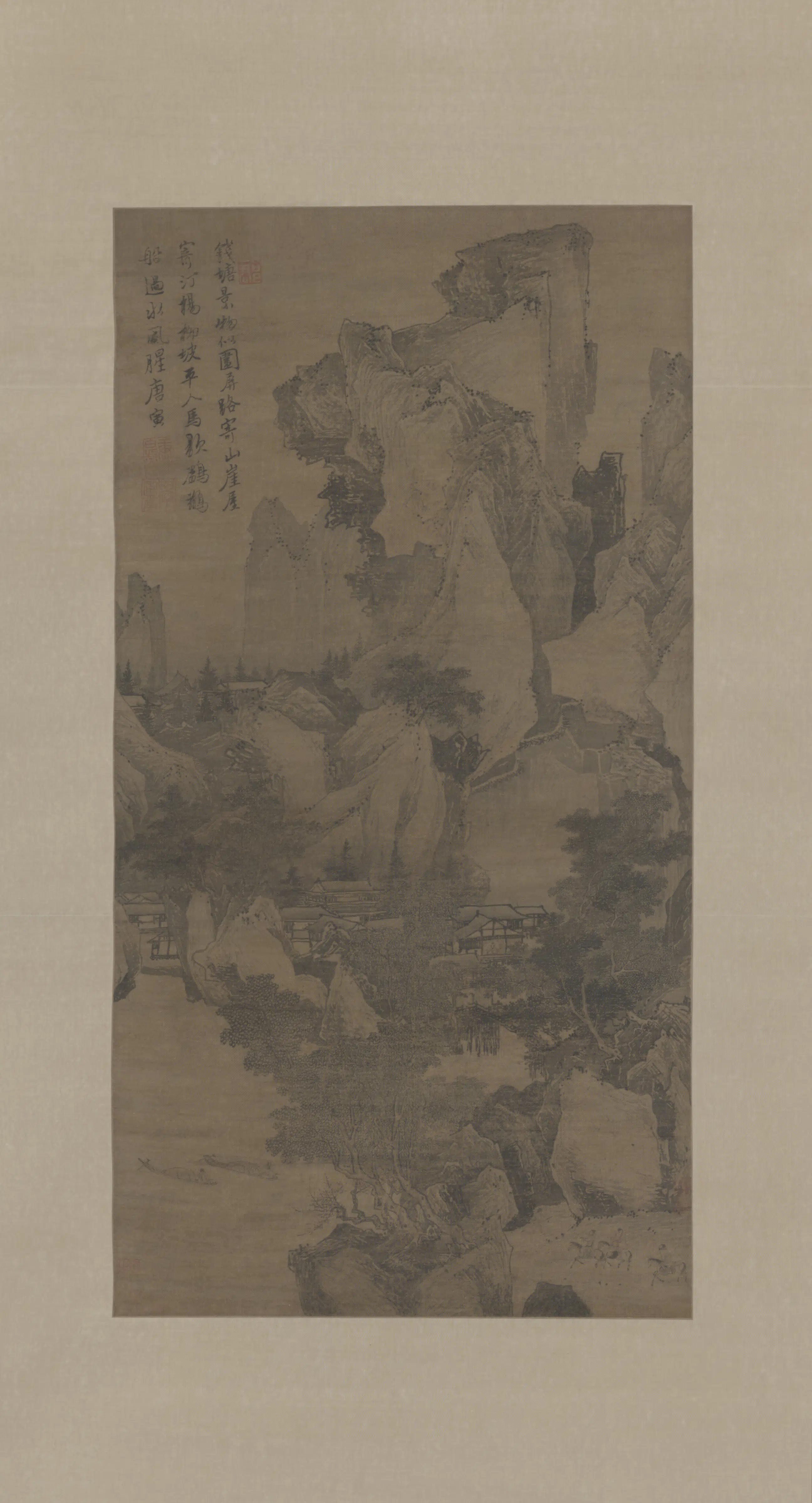 明朝【唐寅】《钱塘景物图轴》