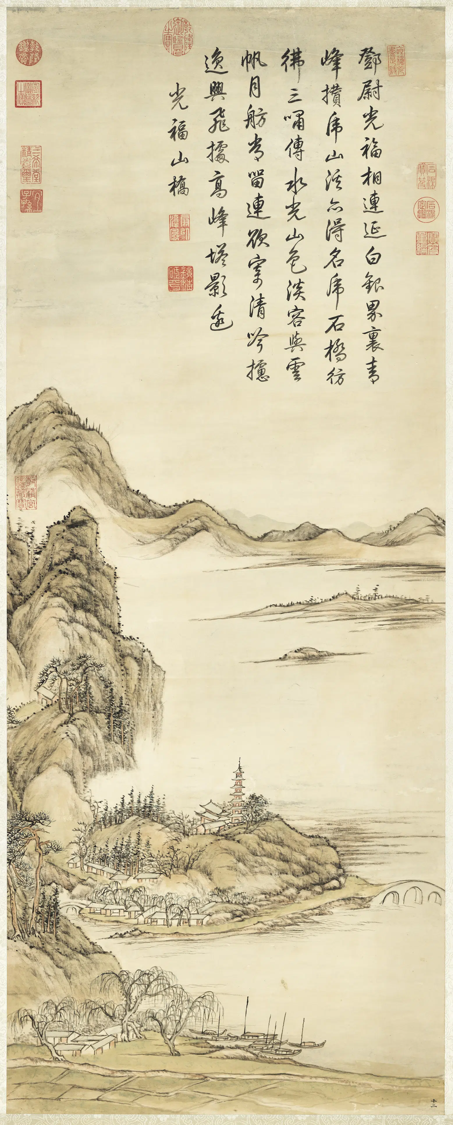 清代【张宗苍】《画光福山桥图轴》