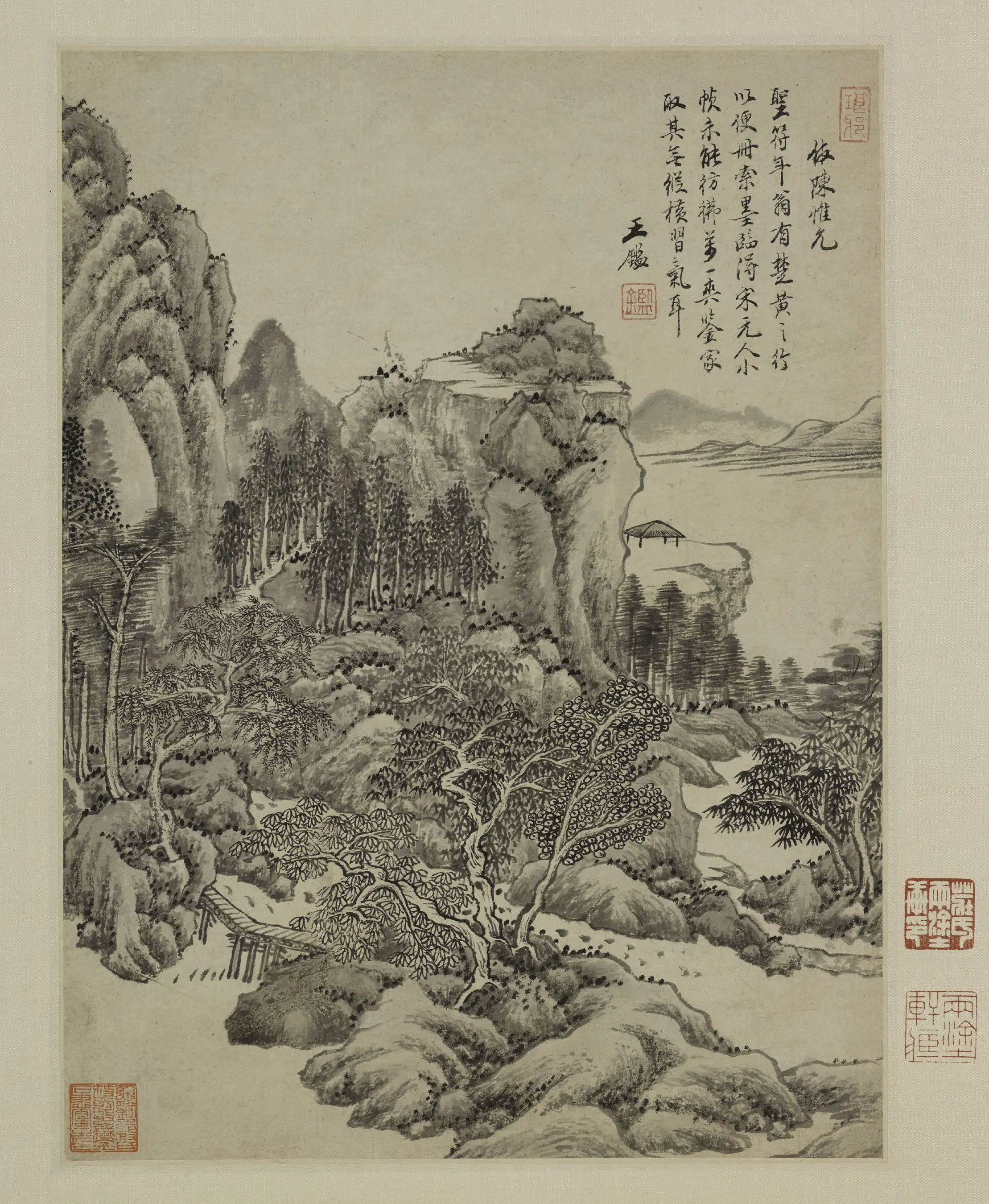 清代【王鉴】《仿陈惟允山水轴》 第1张