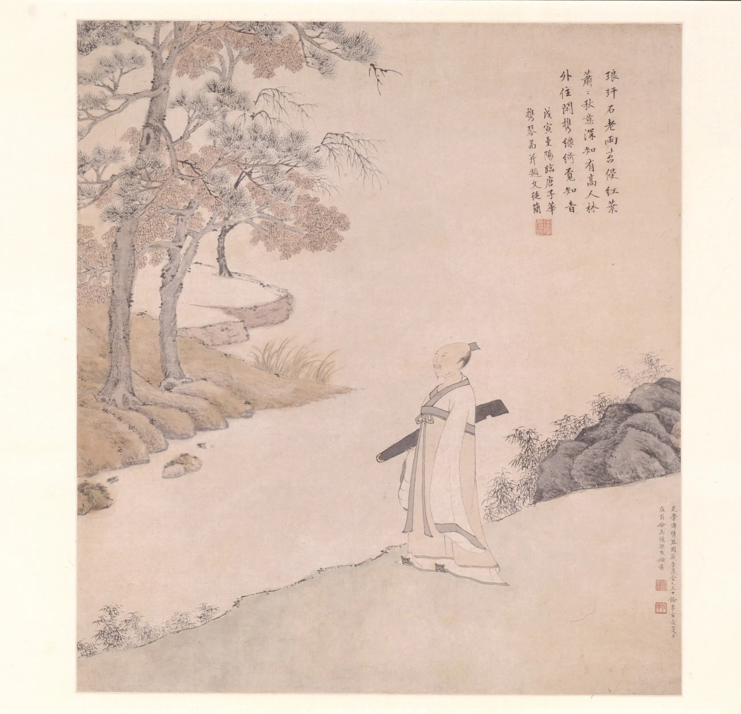 明朝【文从简】《携琴图轴》