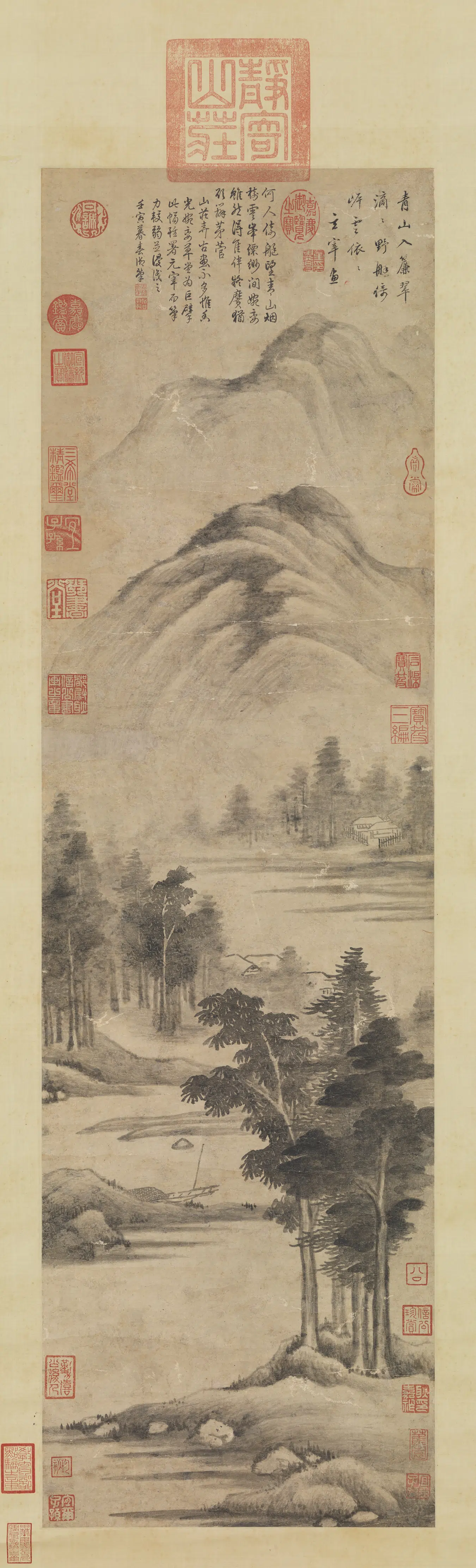 明代【董其昌】《青山倚艇图轴》