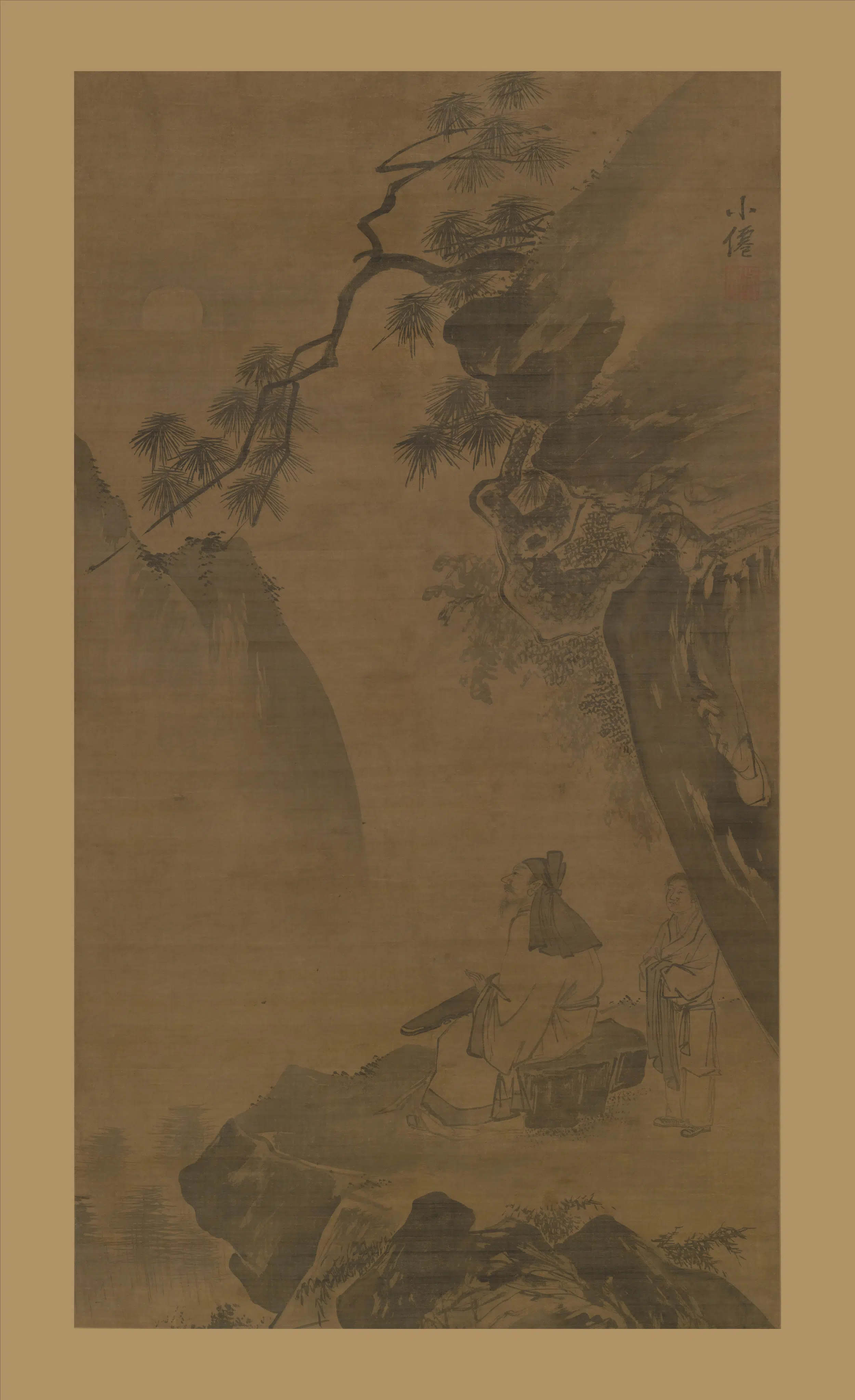 明朝【吴伟】《松谷抚琴图轴》