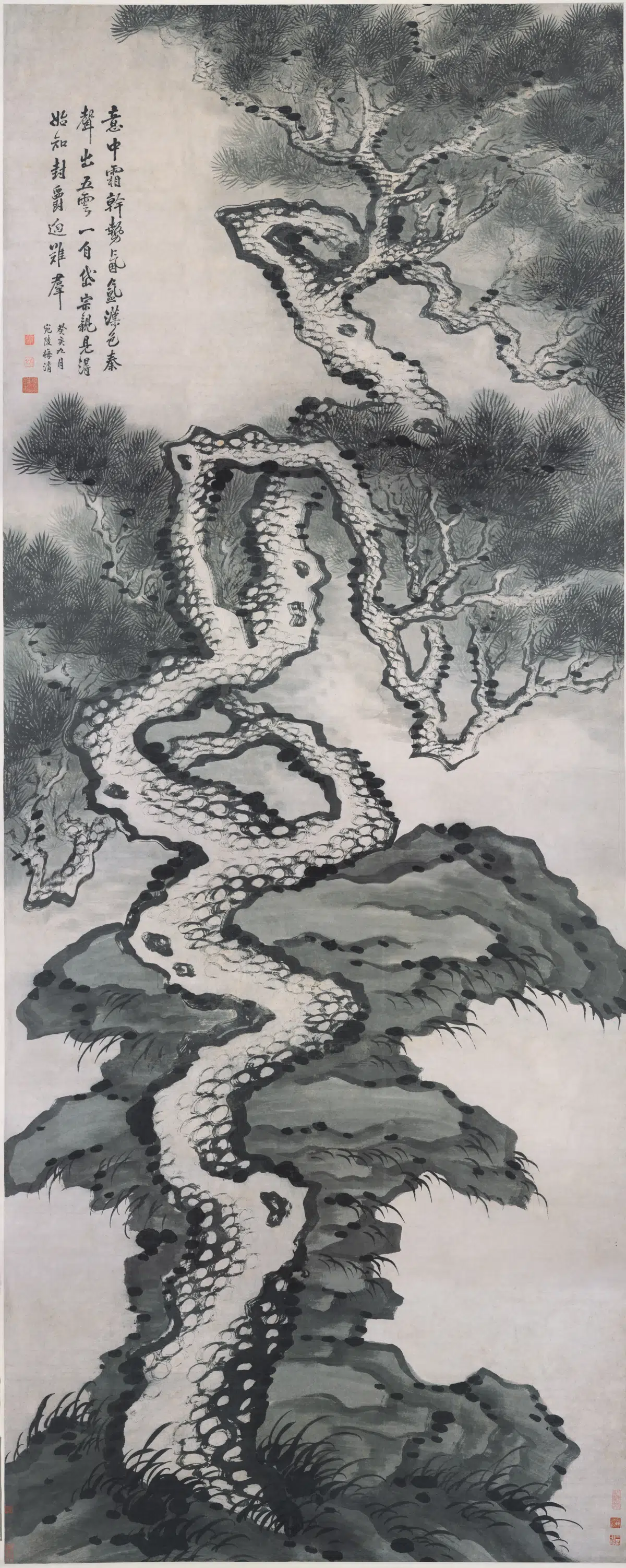 清代【梅清】《松石图轴》