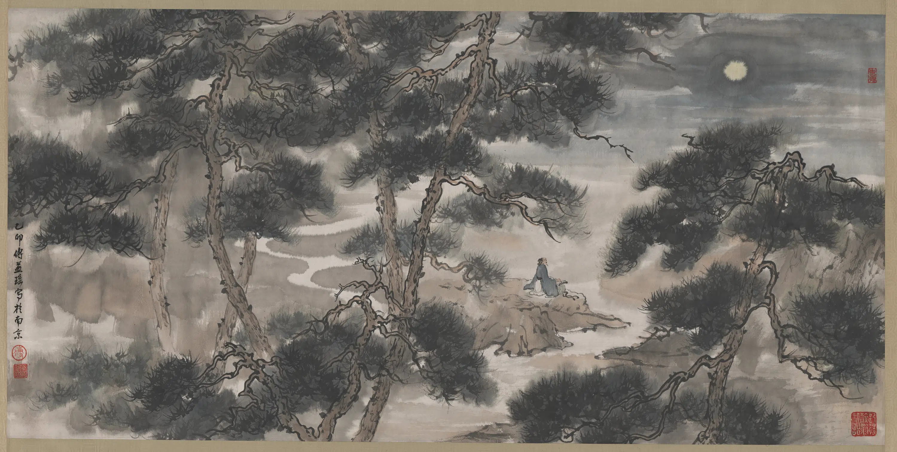 近现代【傅益瑶】《老翁听松图》 第1张 近现代【傅益瑶】《老翁听松图》 第1张