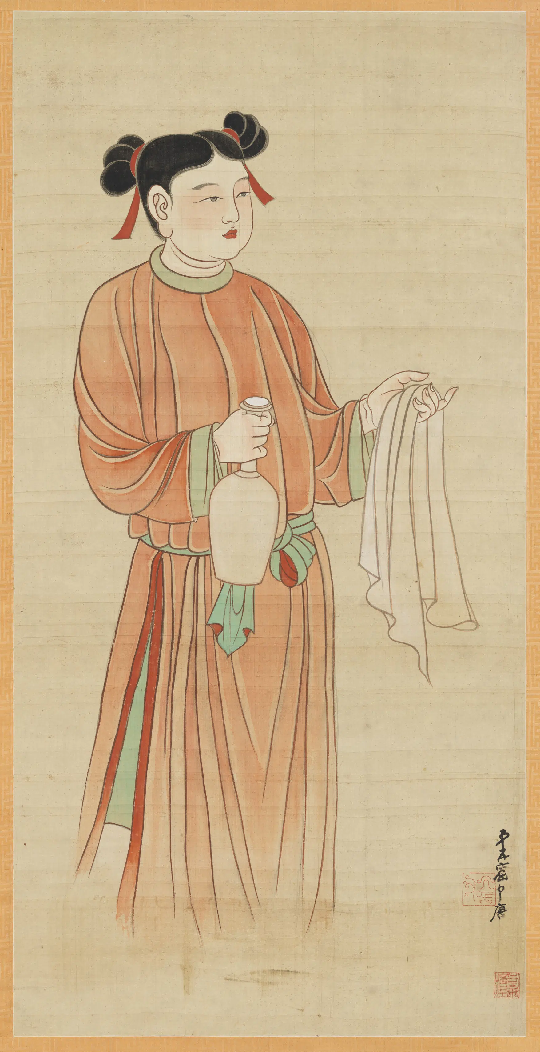 近现代【张大千】《摹敦煌莫高窟第一三八窟近事女图轴》