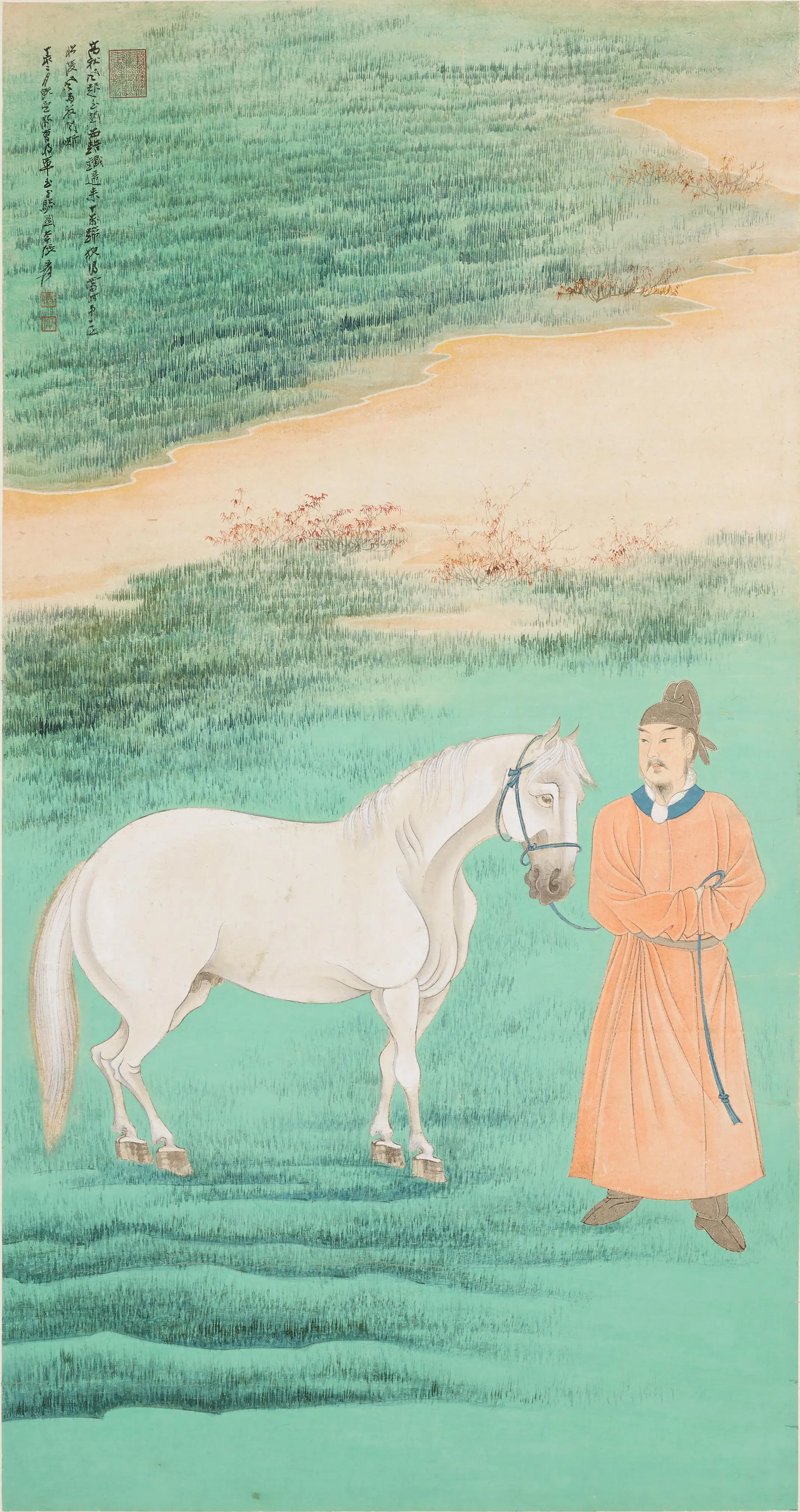 近现代【张大千】《临曹霸玉花骢图轴》