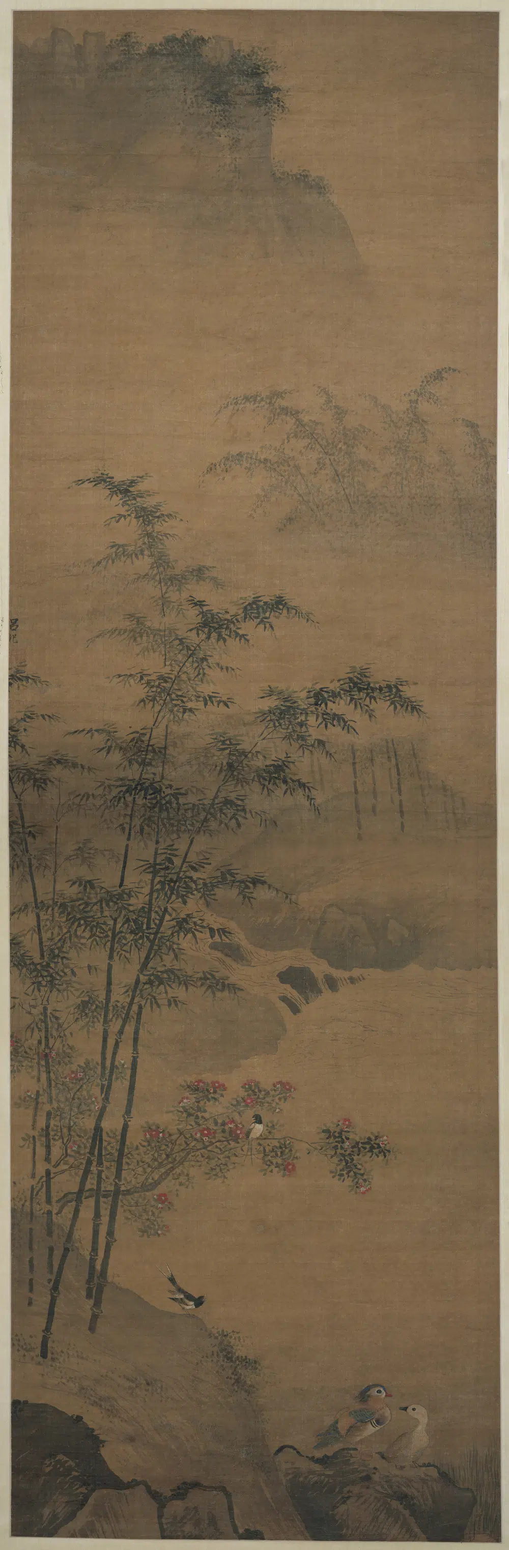 明朝【吕纪】《竹溪鸳鸯图轴》
