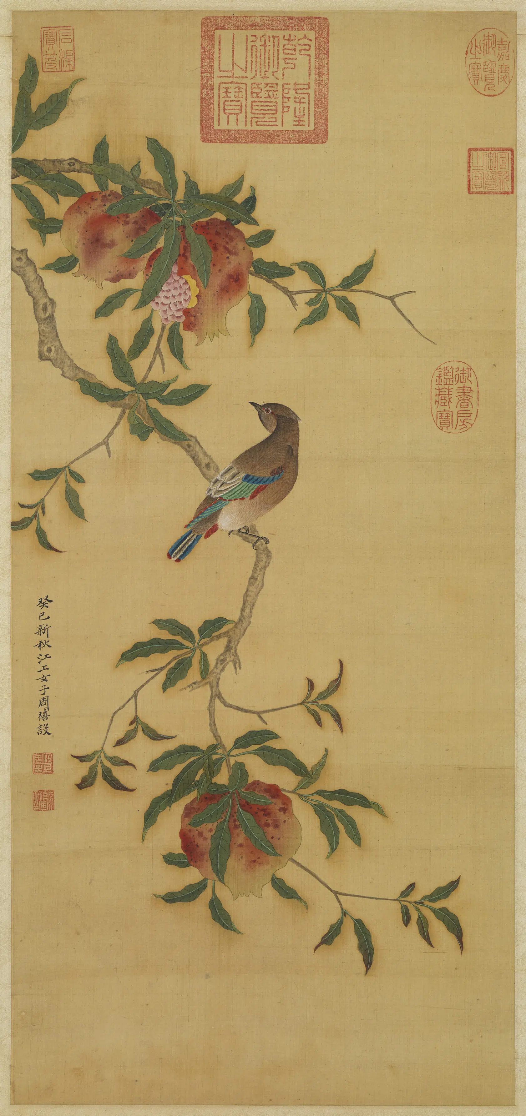 清代【周禧】《画石榴图轴》