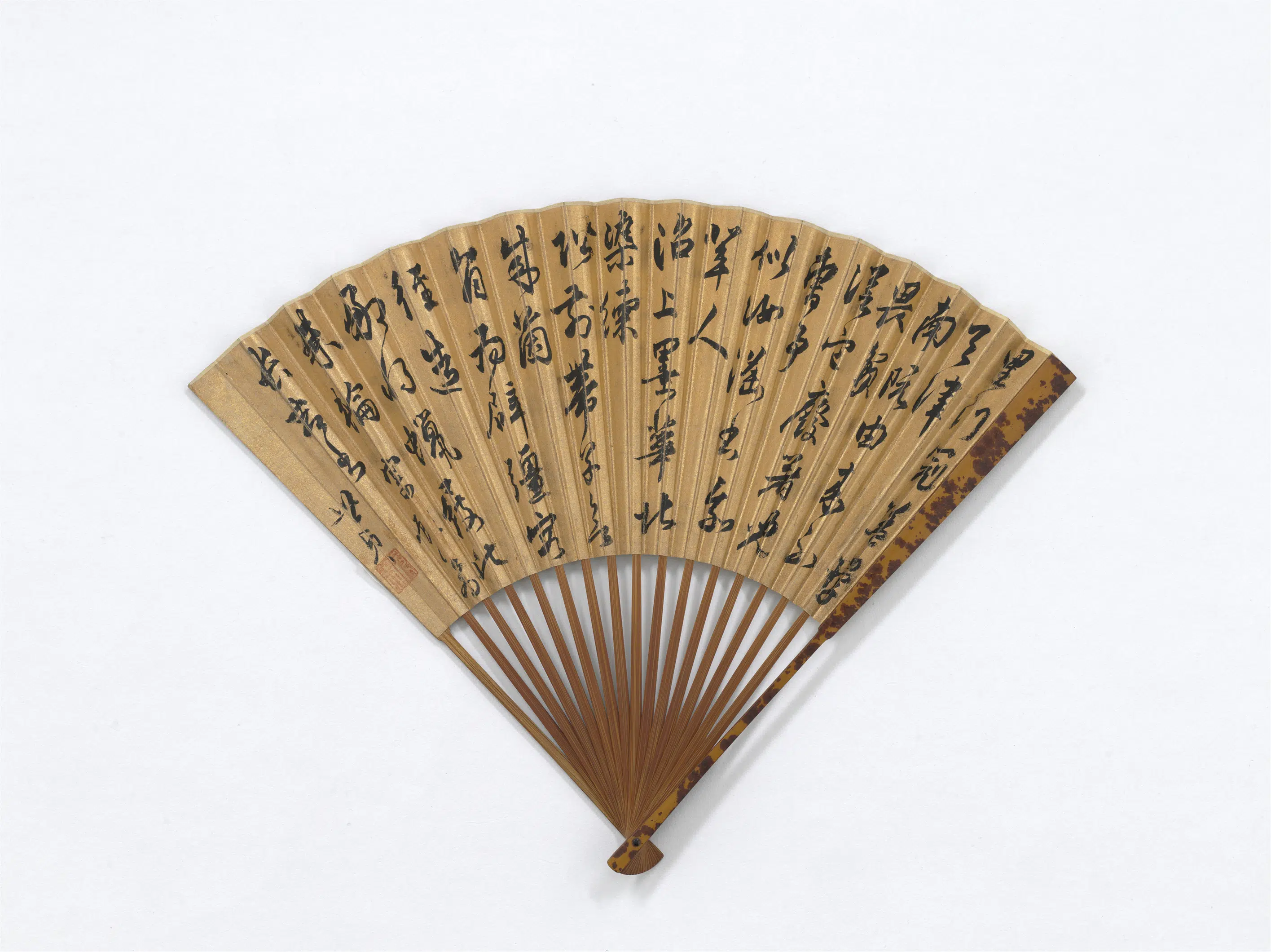 明朝【莫是龙】《画古木层崖王世贞书七言律诗成扇》 第2张