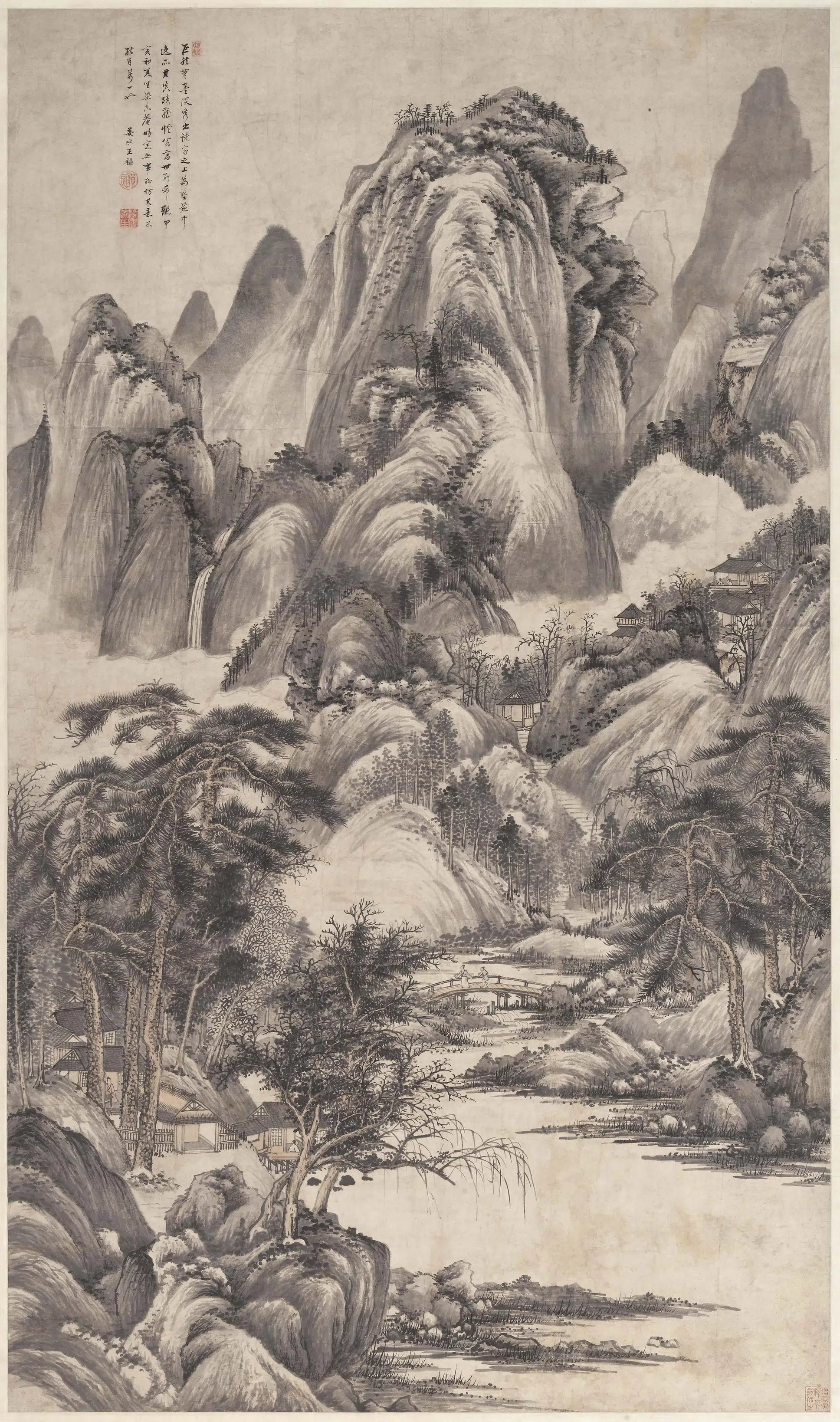 清代【王鉴】《溪山深秀图轴-1》
