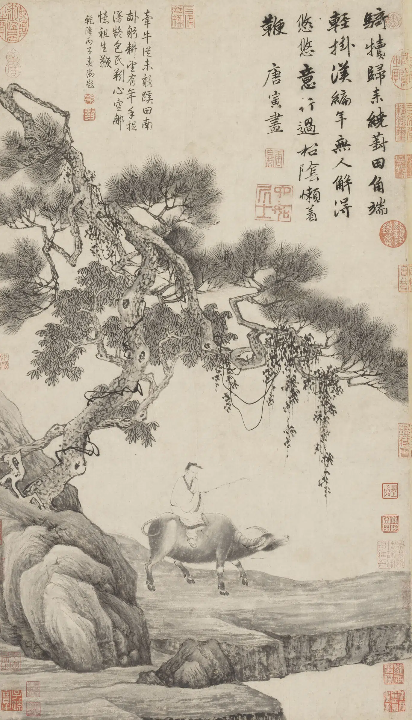 明朝【唐寅-伯虎】《葑田行犊图轴》