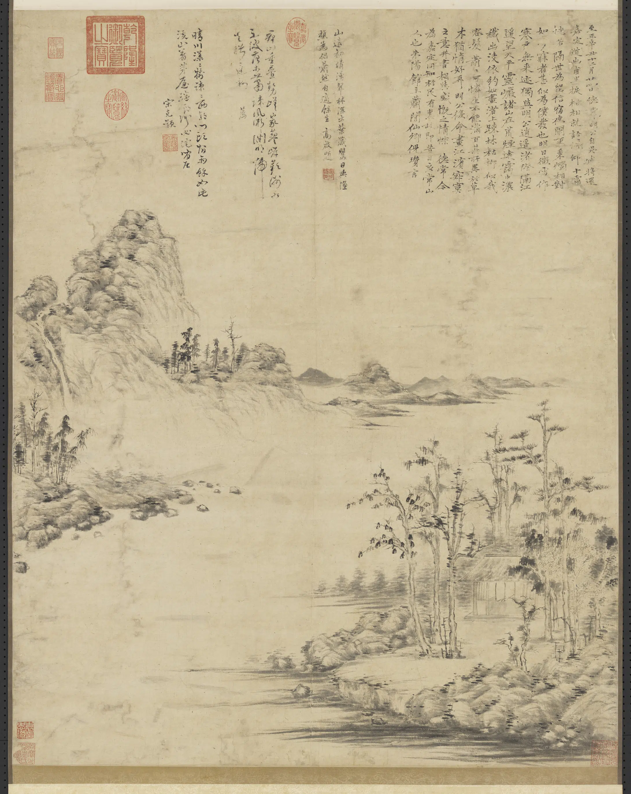 元朝【倪瓒】《画平林远岫图轴》