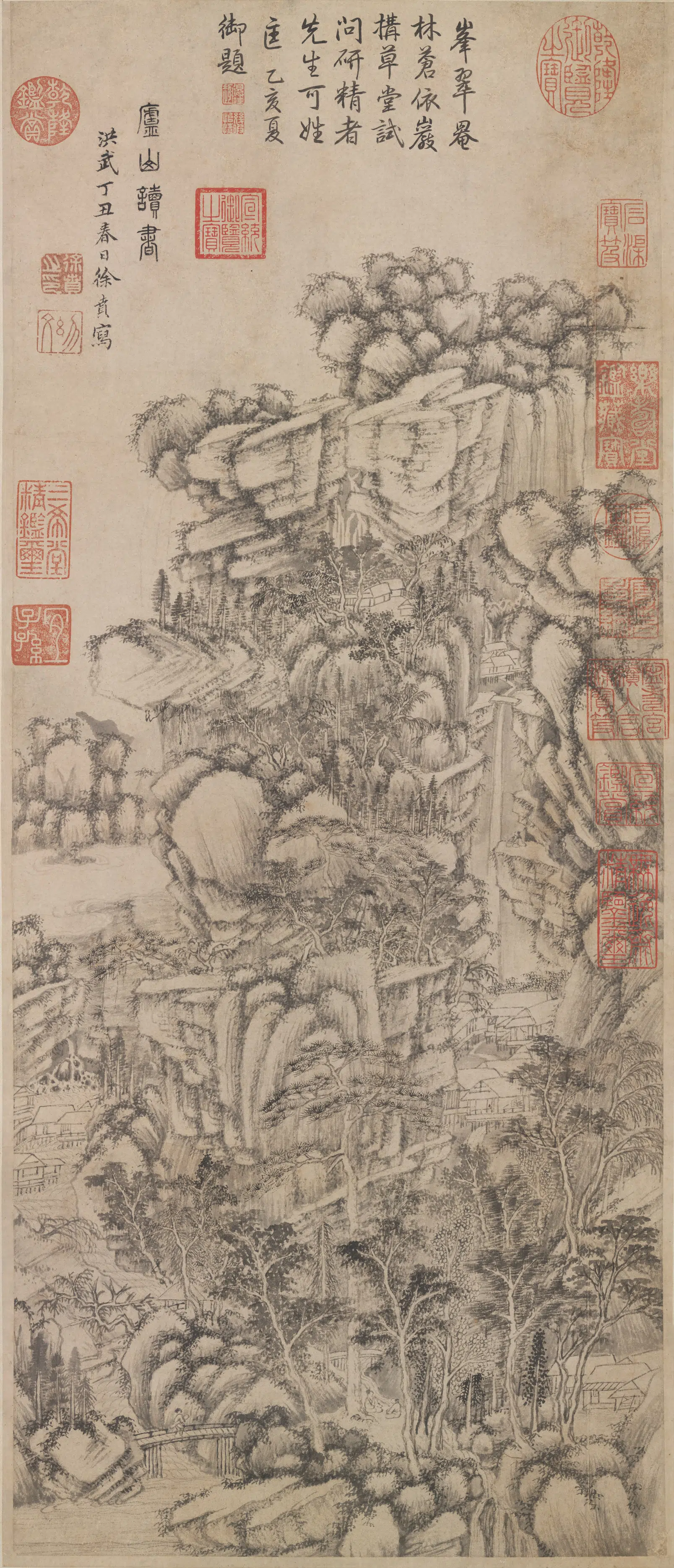 明朝【徐贲】《庐山读书图轴》