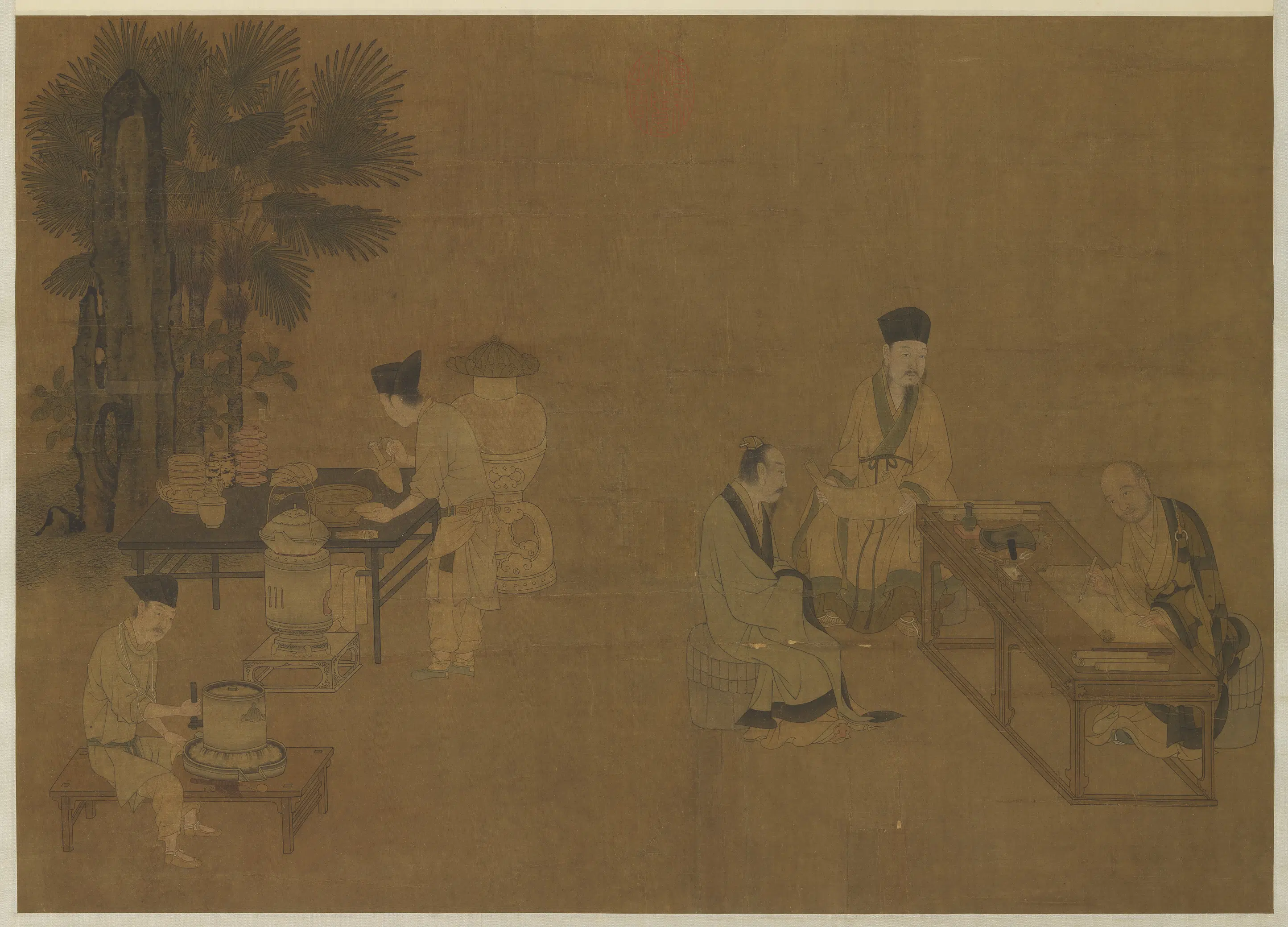 南宋【刘松年】《撵茶图轴》