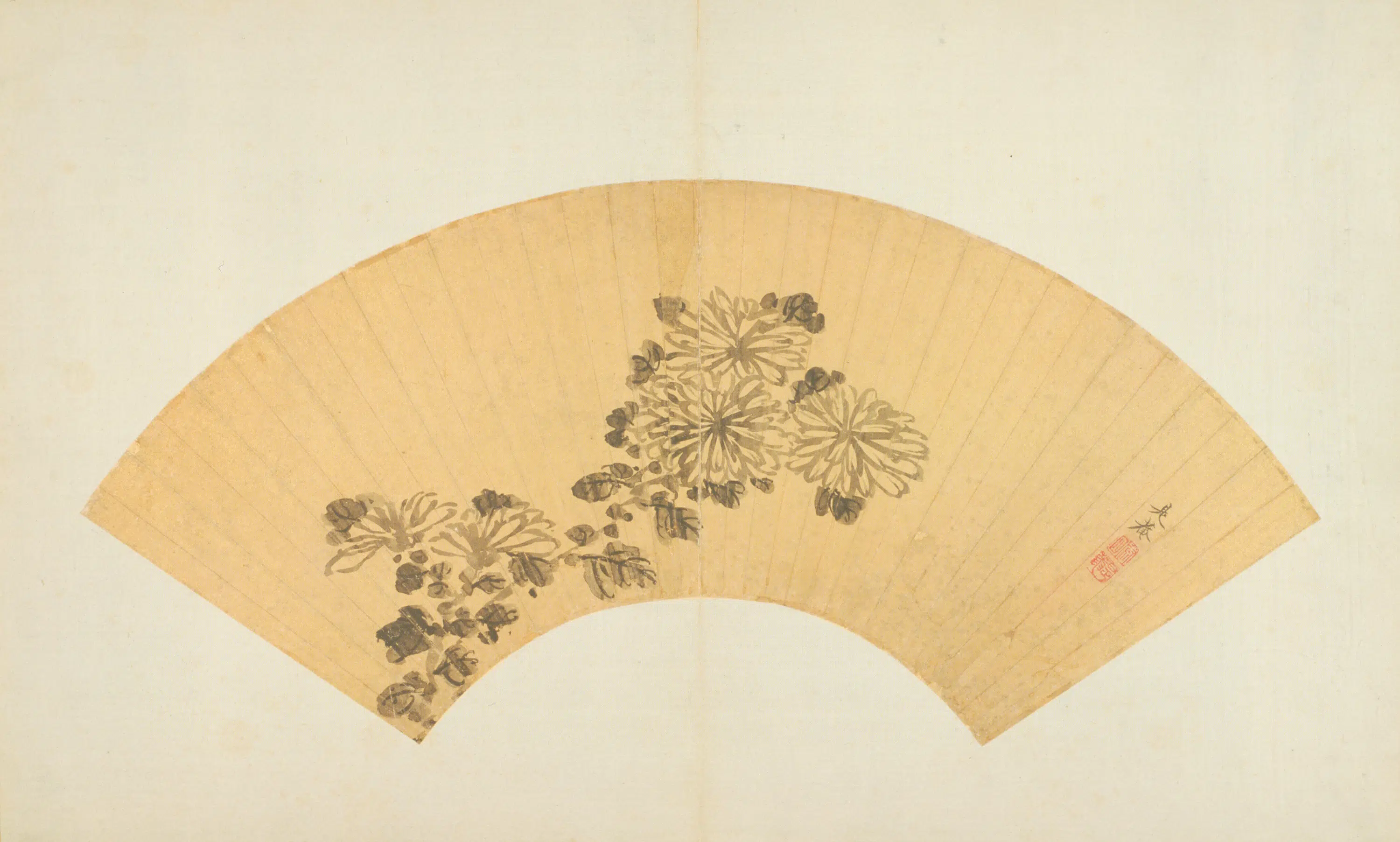 明朝【李因】《花卉扇页》