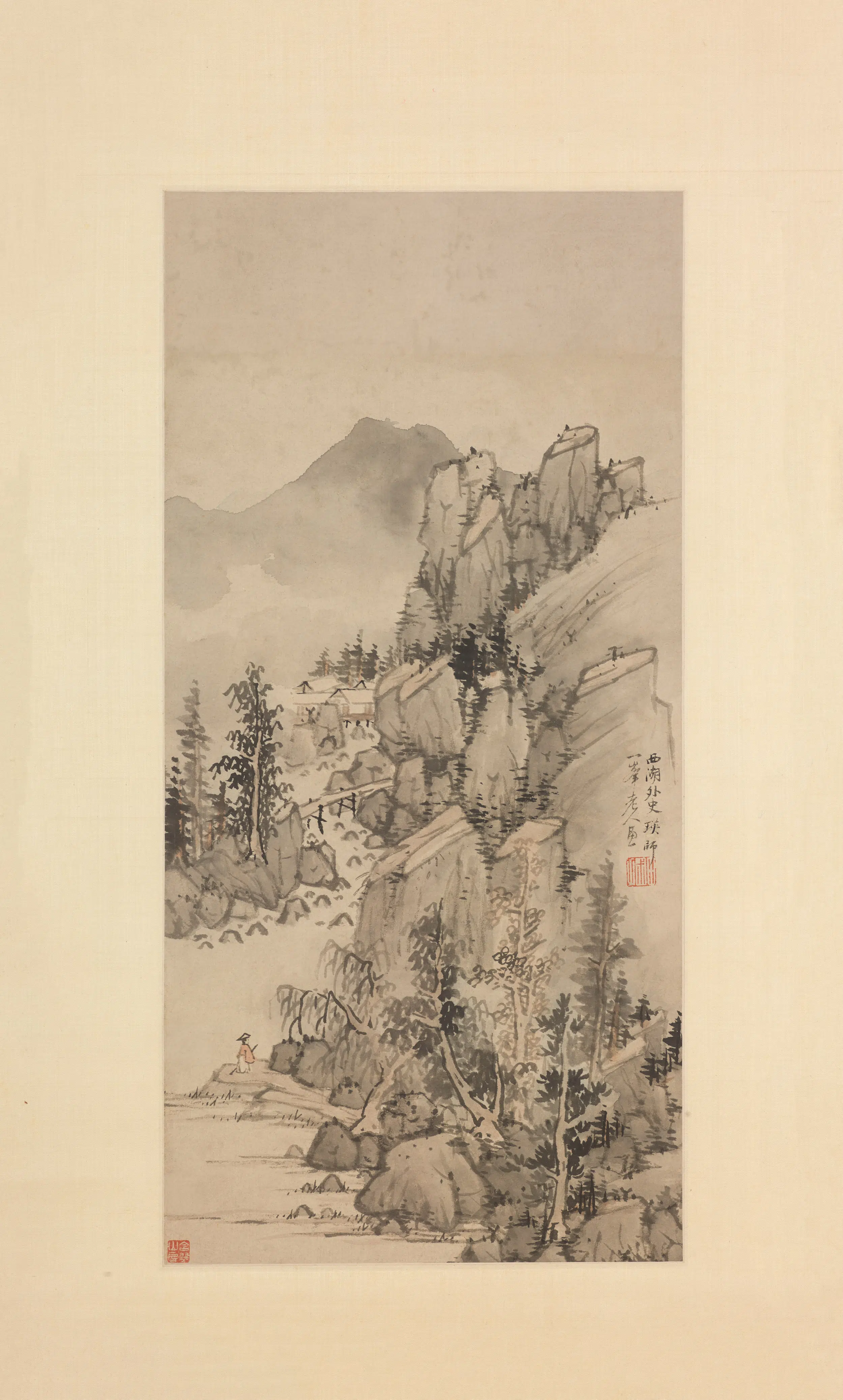 明朝【蓝瑛】《仿一峰山水图轴》