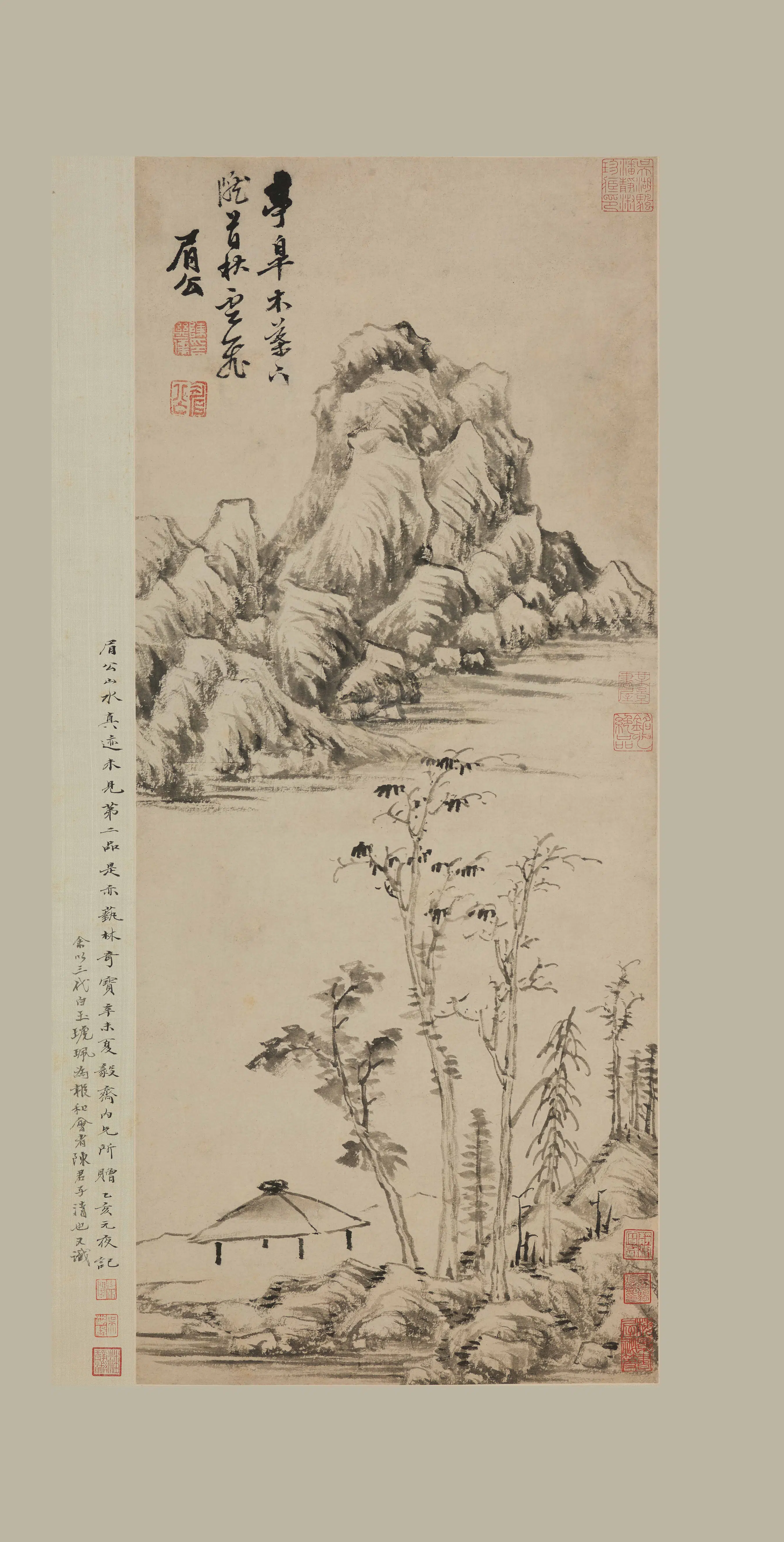 明朝【陈继儒】《亭皋木叶图轴》