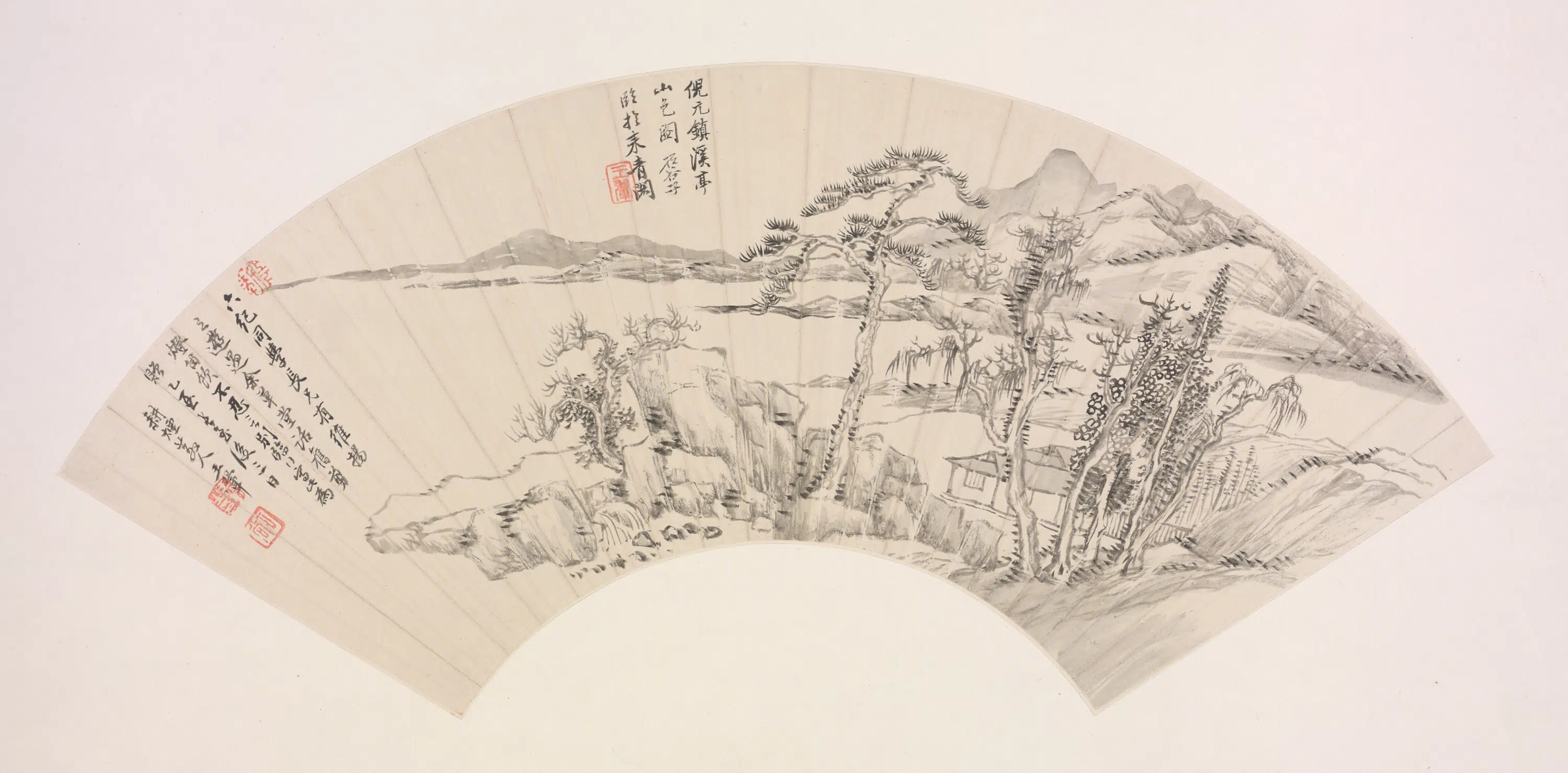清代【王翚】《临倪瓒溪亭山色图扇面》
