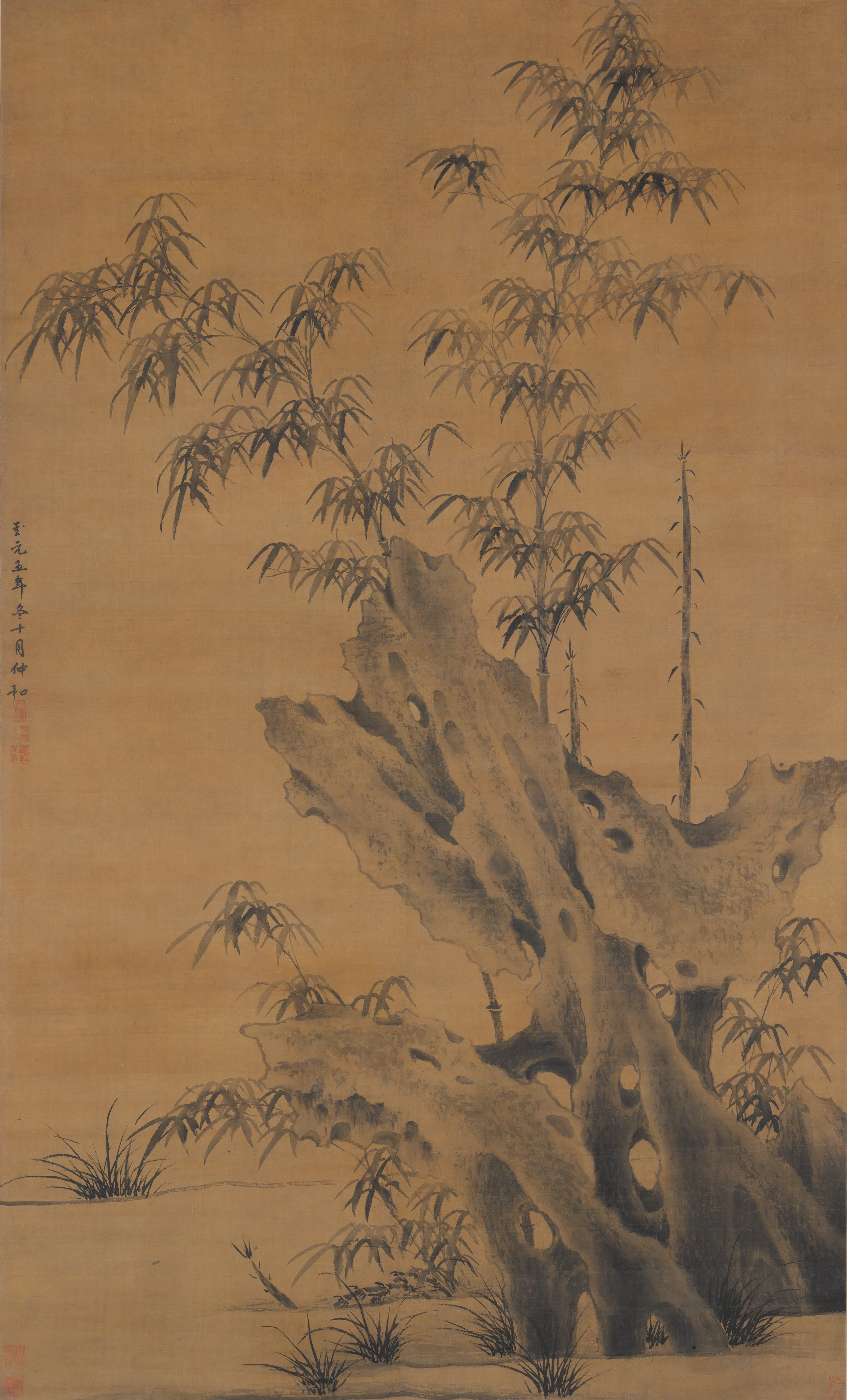 元朝【谢庭芝】《竹石轴》