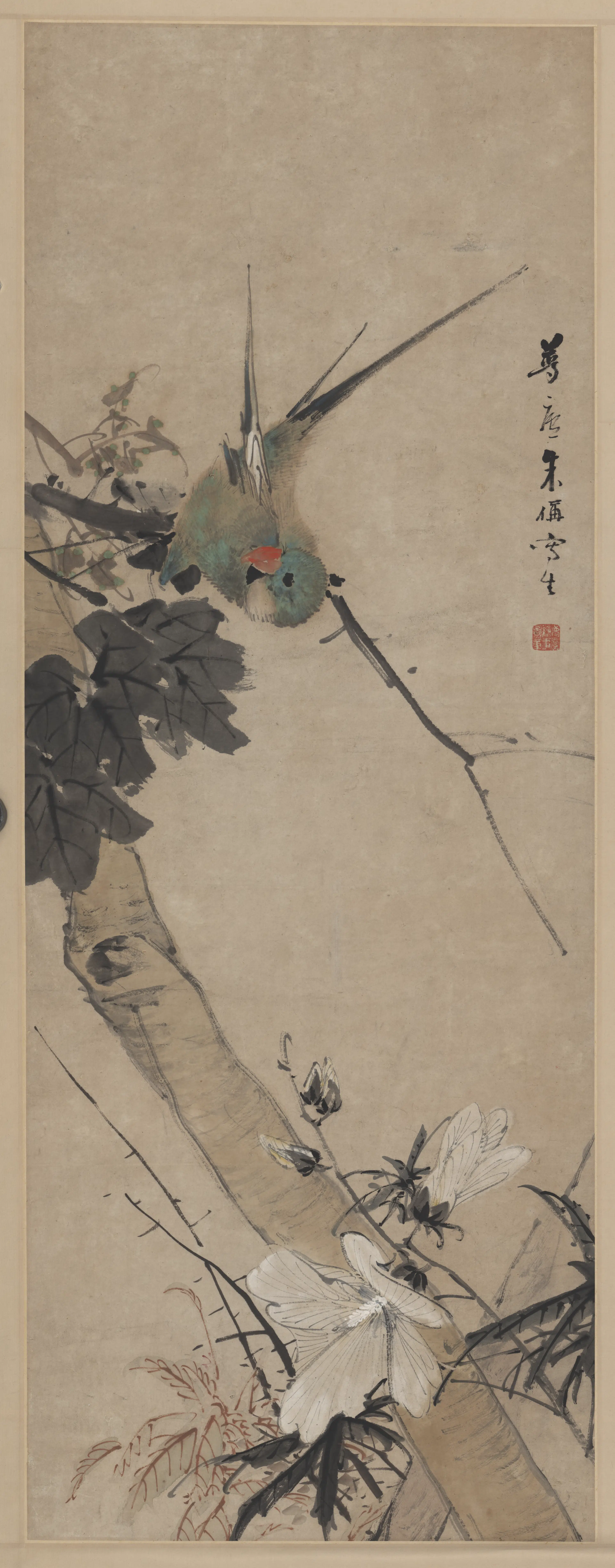 清代【朱梦庐】《花鸟百哥图轴》