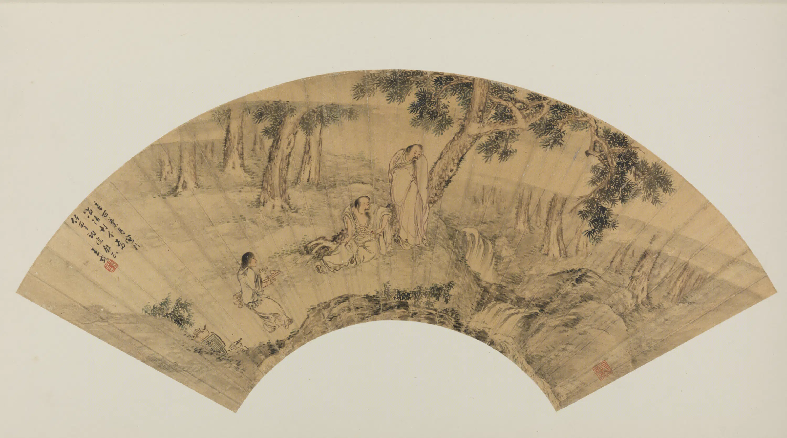 明朝【王式】《松荫观泉扇》